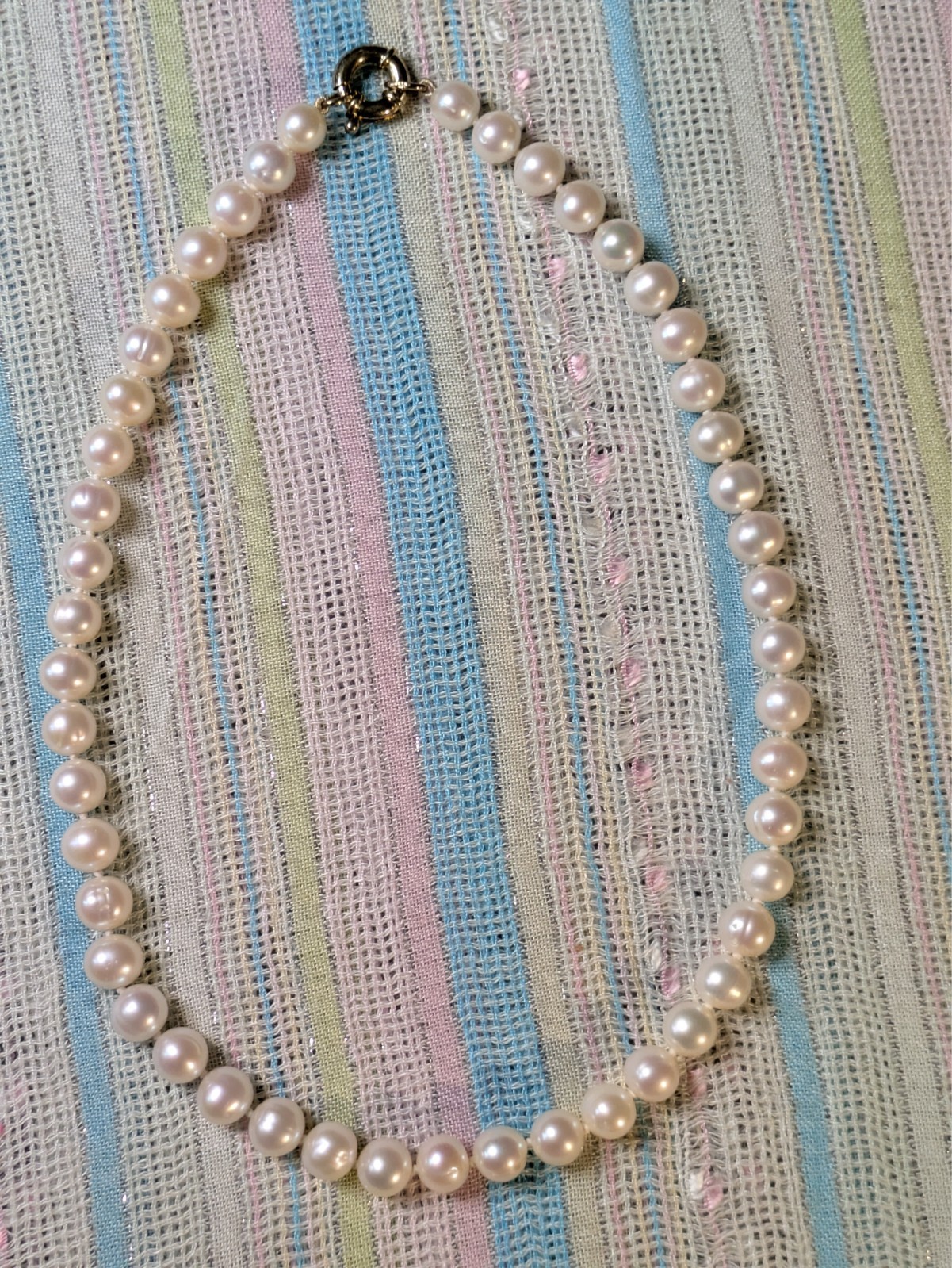 925 STERLING SILVER GOLD PLATED CLASP CULTURED PEARL NECKLACE 20″(51cm) /9-10 mm