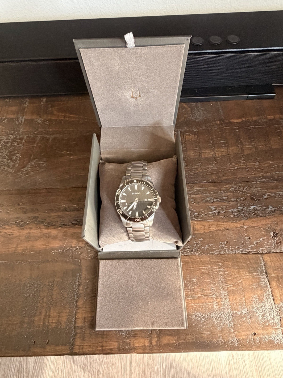 Bulova Marine Star Men’s Quartz Watch Black Dial 45mm SS Bracelet 100m Box