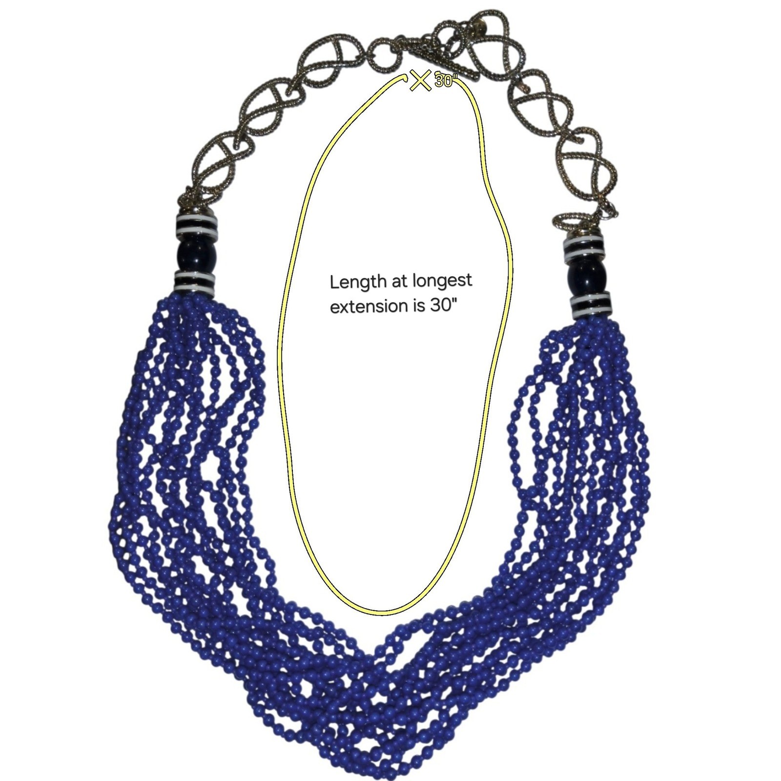 Blue Glass Multi Strand Statement Necklace Boho Bib Draped Adjustable Nautical