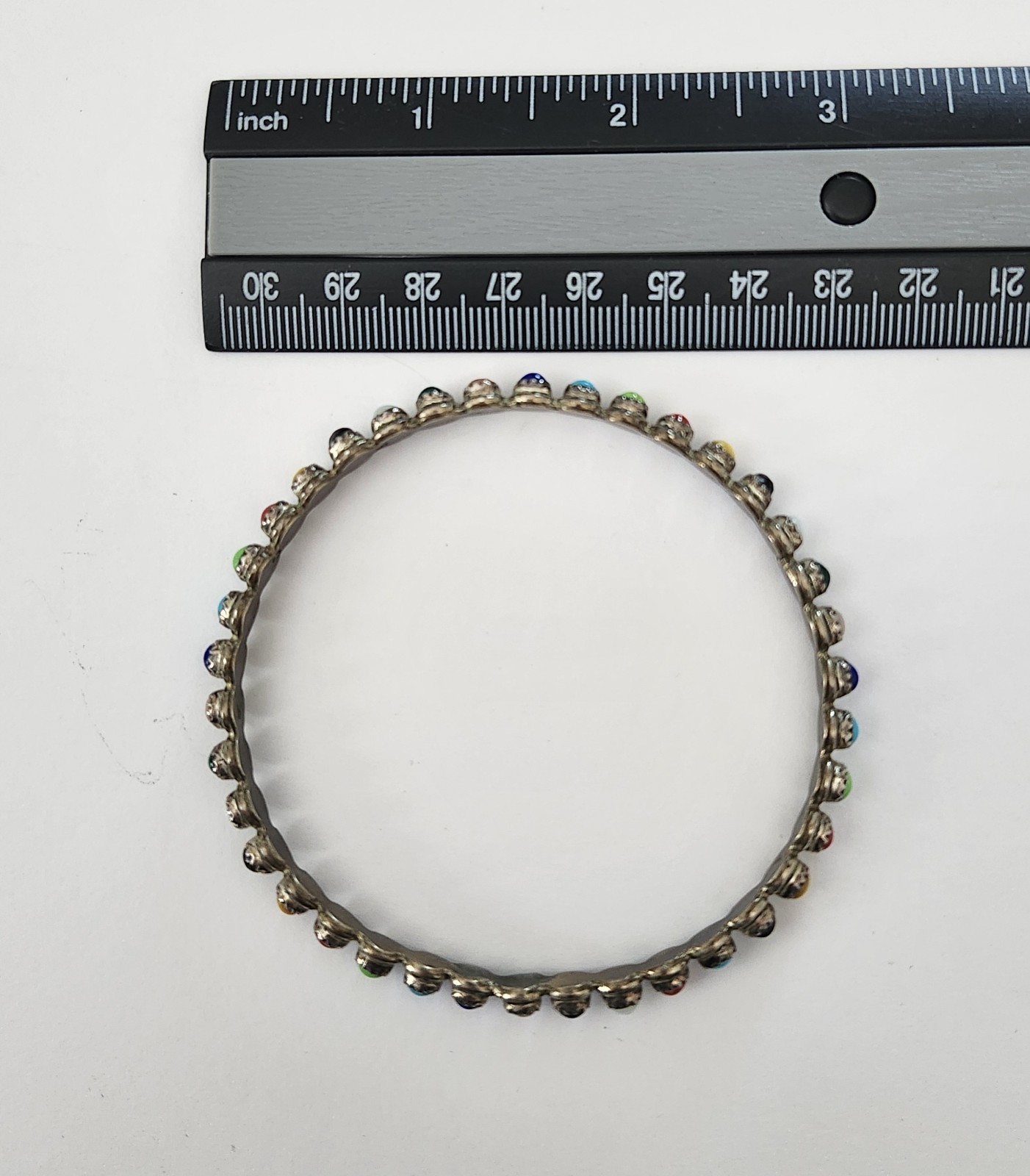 Vintage Zuni Multistone Rainbow Cabochon Bangle Bracelet MCA Mike Carol Allapowa