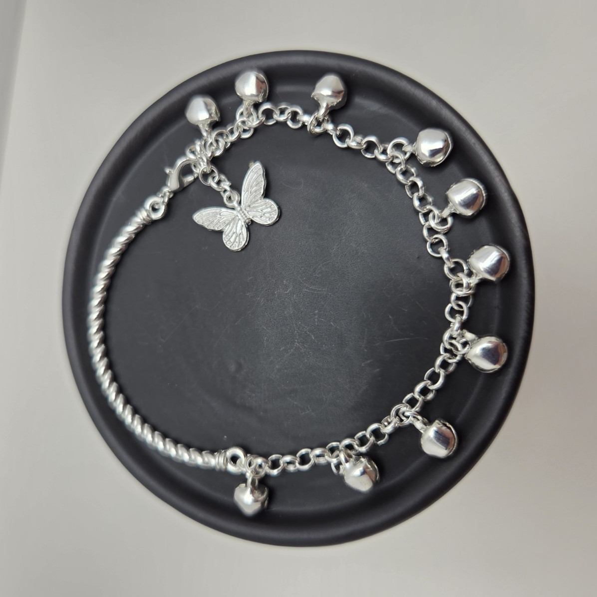 Silver Tone Cable Chain Bracelet, Butterfly Dangle Charm, Lobster Clasp, 8 in