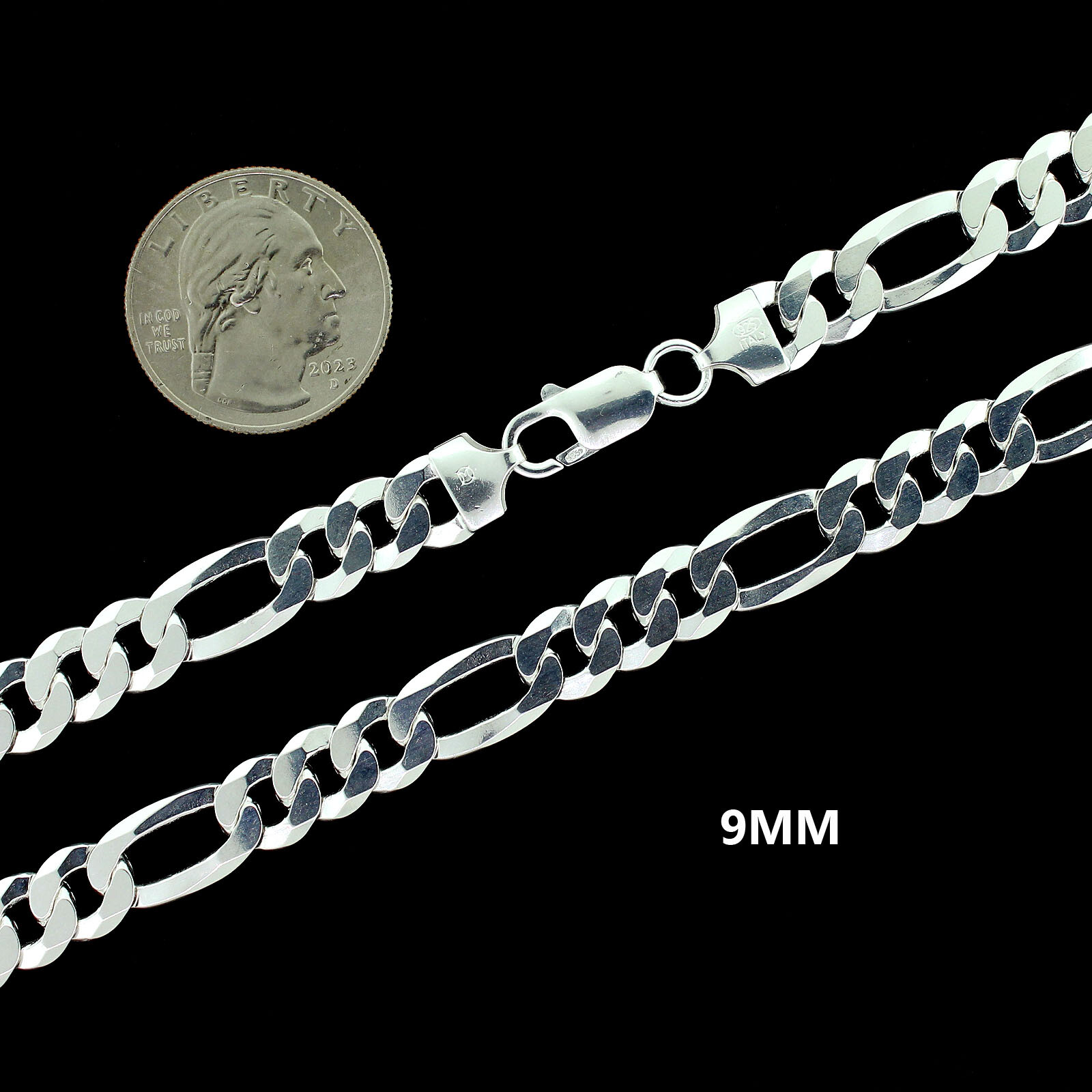 Real 925 SOLID Sterling Silver Italian FIGARO LINK Chain Bracelet or Necklace