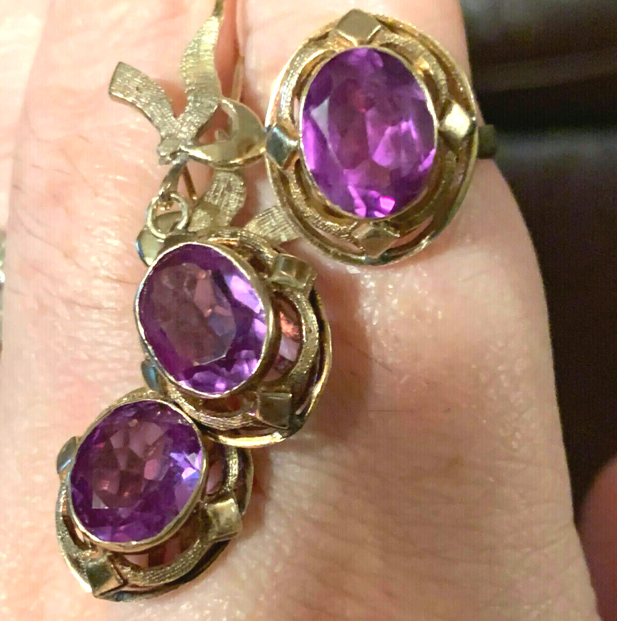 VINTAGE 14K RING & EARRINGS COLOR CHANGE PURPLE SAPPHIRE SET OF 2 CUSTOM MADE