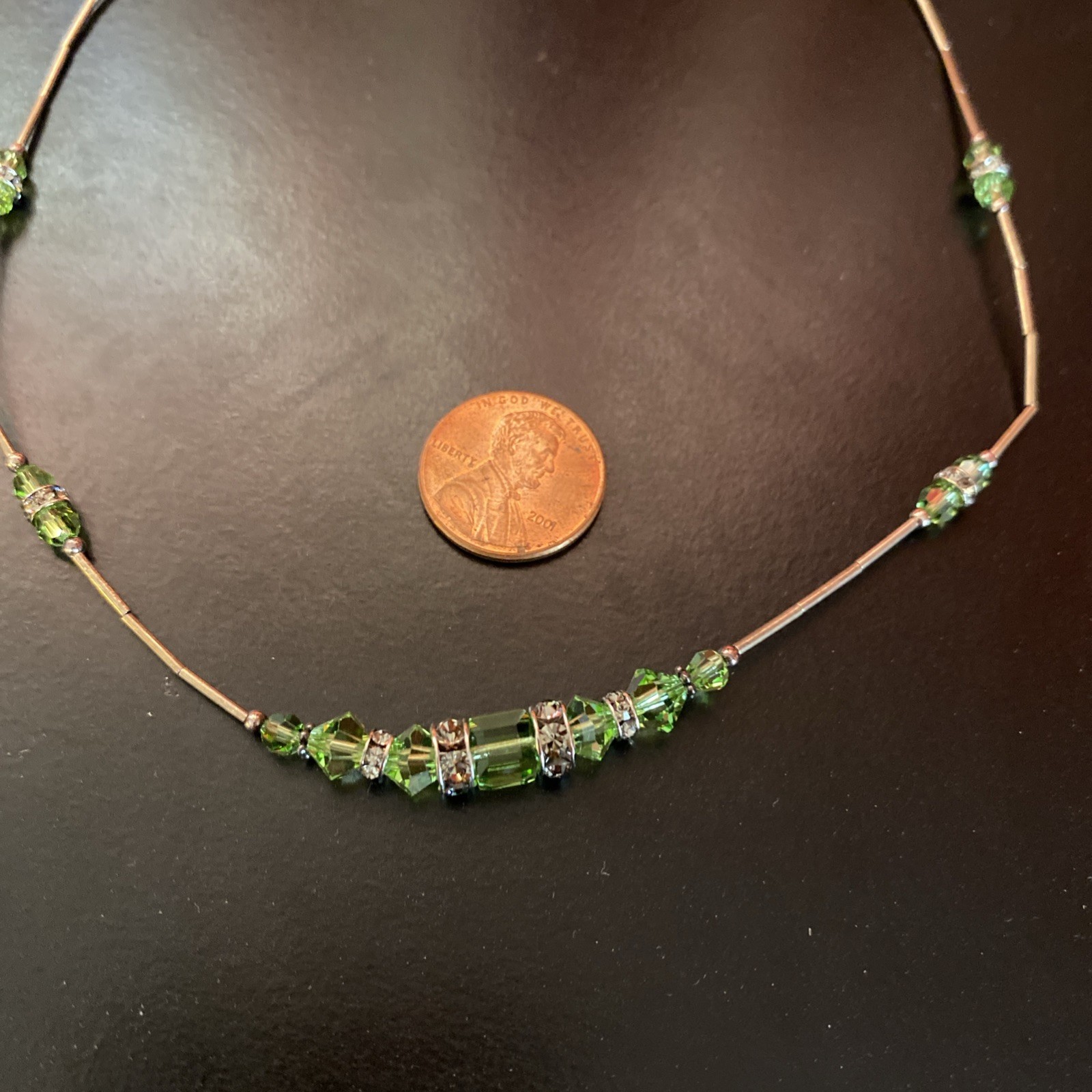 Unmarked Tests Sterling Silver Finding Green Bead Necklace 16 Inch