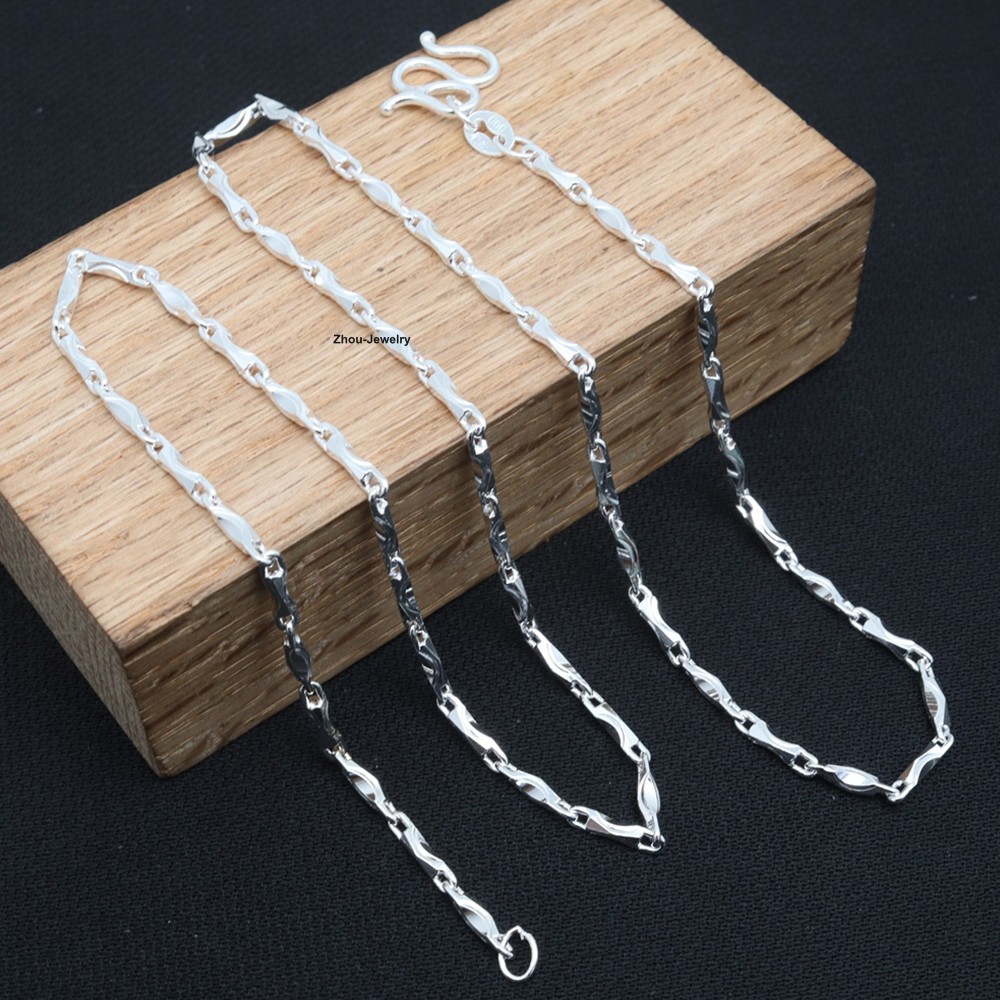 Pure 999 Fine Silver Necklace 2mm Yuanbao Bar Link Chain Women’s 17.7inch L