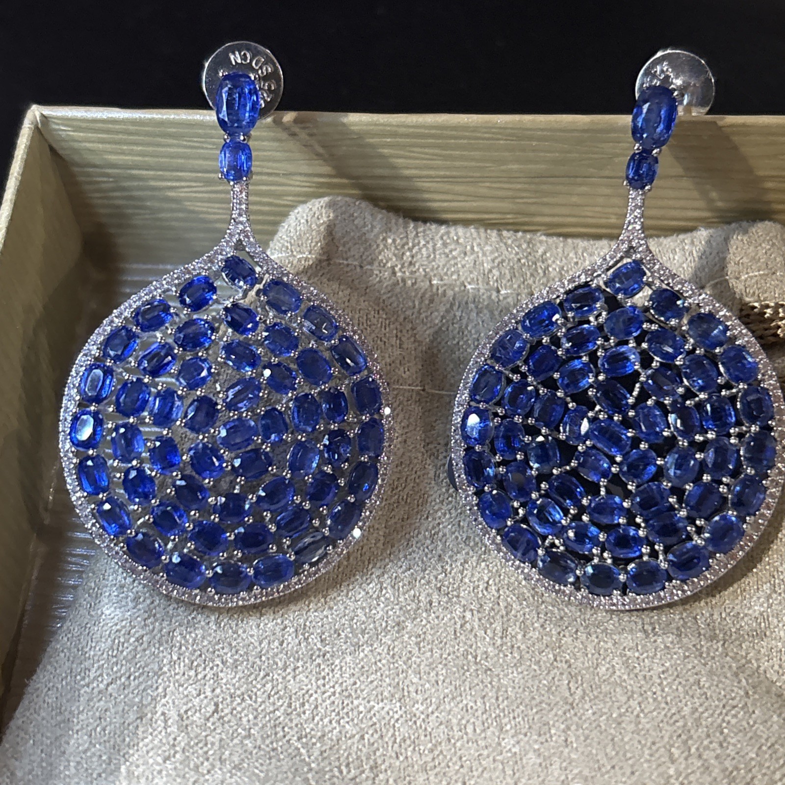 Sterling Silver 14.24tw Oval Deep Kyanite & 0.95ctw White Zircon Drop Earrings
