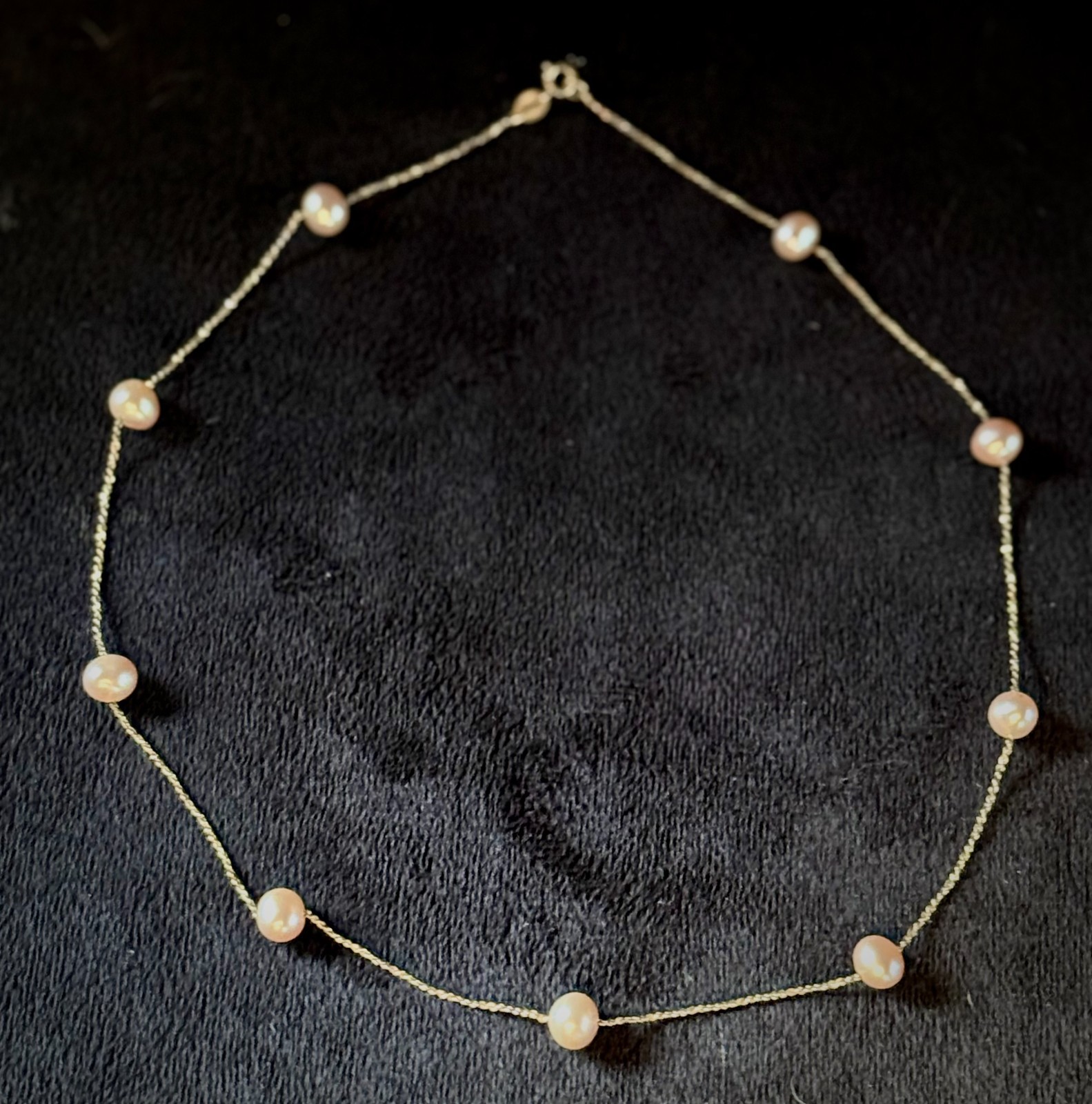 14K Yellow Gold Pink Freshwater Pearl “Tin Cup” 9-Station Rope Chain Necklace