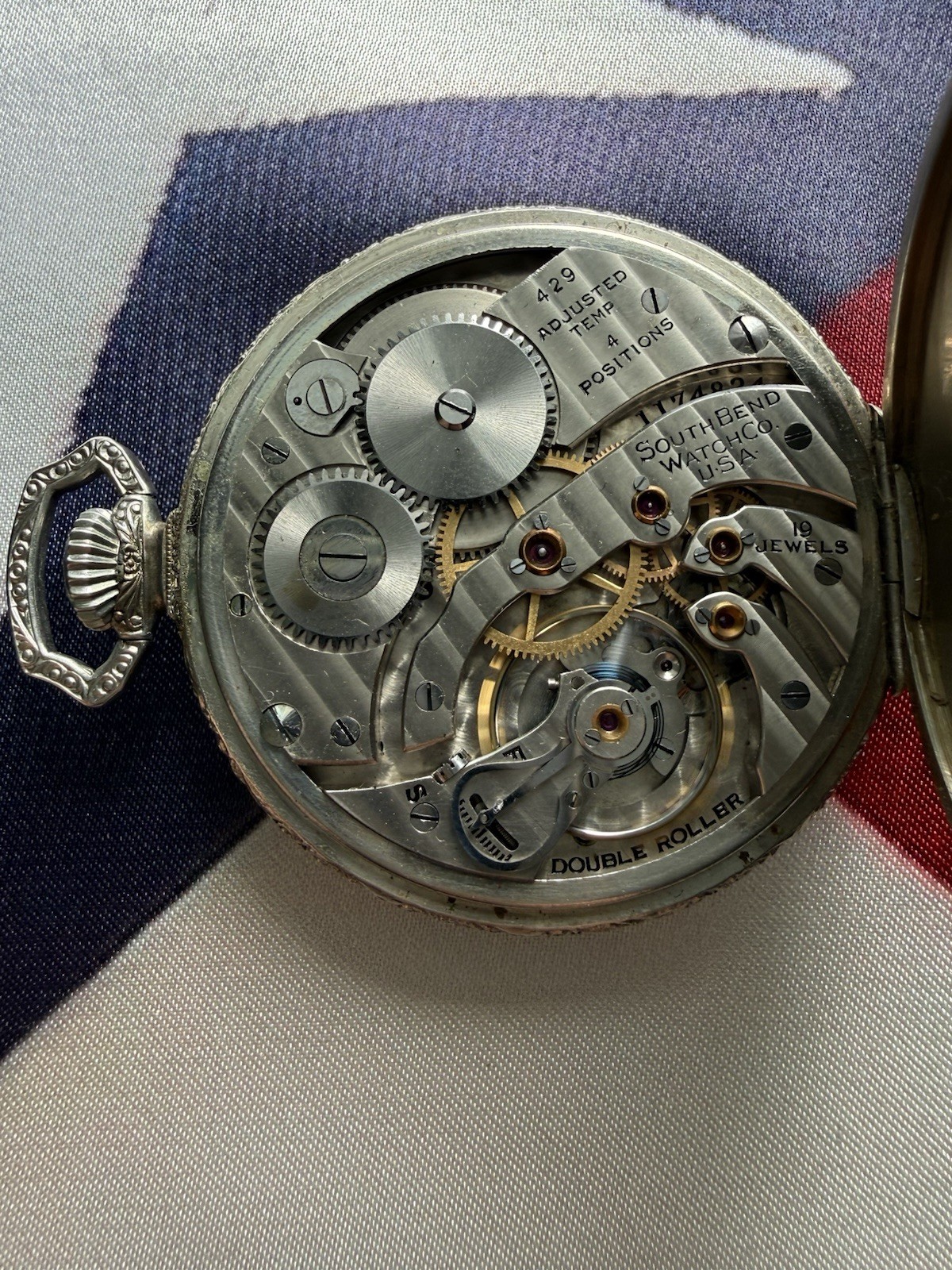 Nearly NOS Antique 1927 South Bend Gr. 429 19J Sz12 pocket watch – Adams Case!