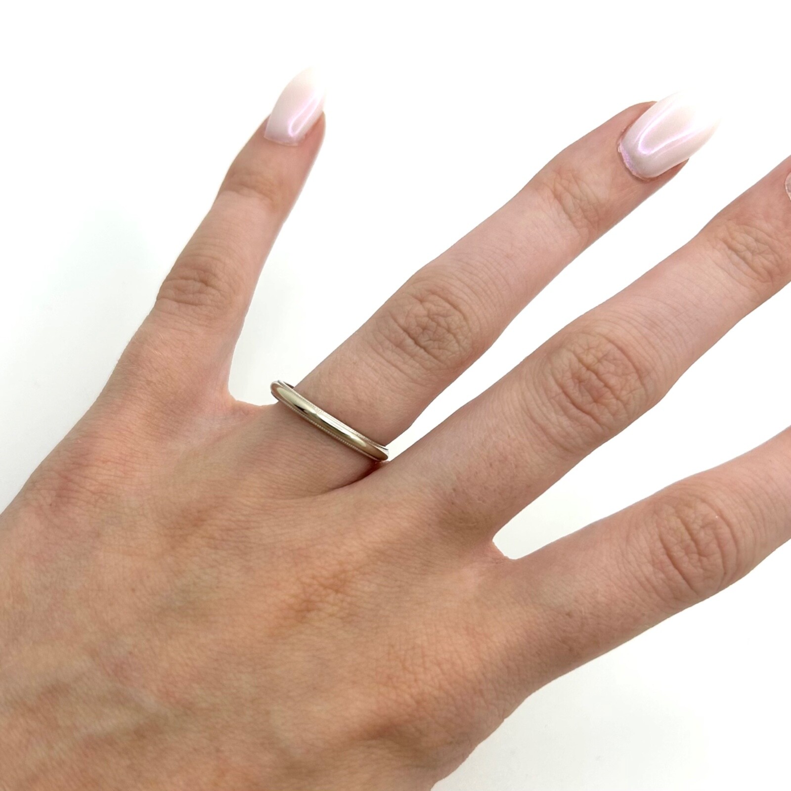 Art Carved 14k White Gold Milgrain Edge Wedding Band Ring sz7 New