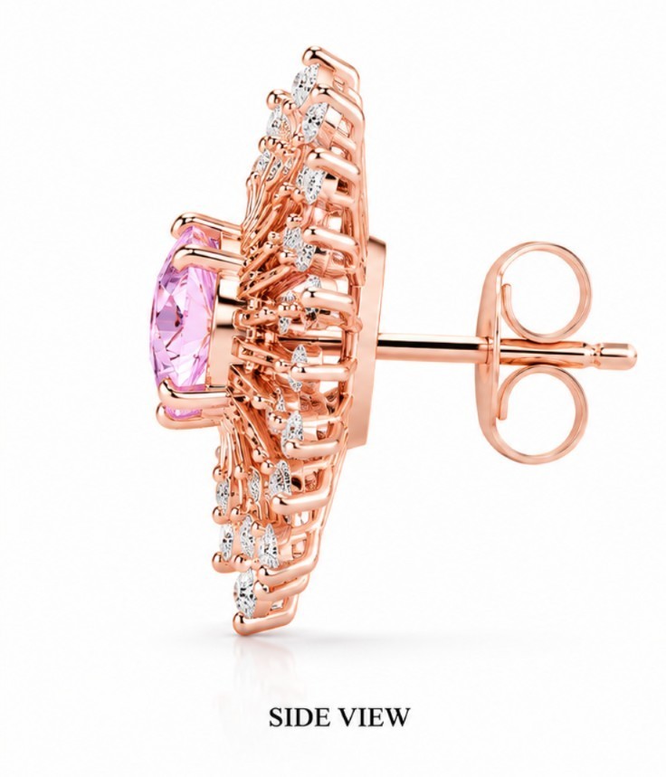 925 Sterling Silver Rose De France Pink Amethyst Moissanite Sunburst StudEarring