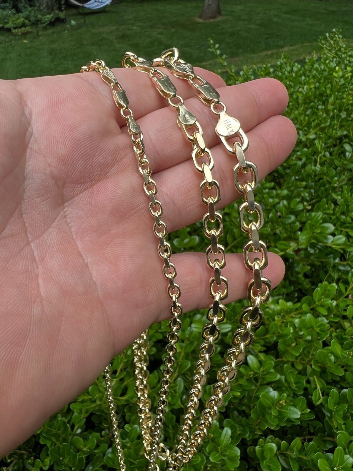 14k Gold Plated Silver Anchor Cable Chain / Bracelet Rolo Necklace 4-8mm Italy3