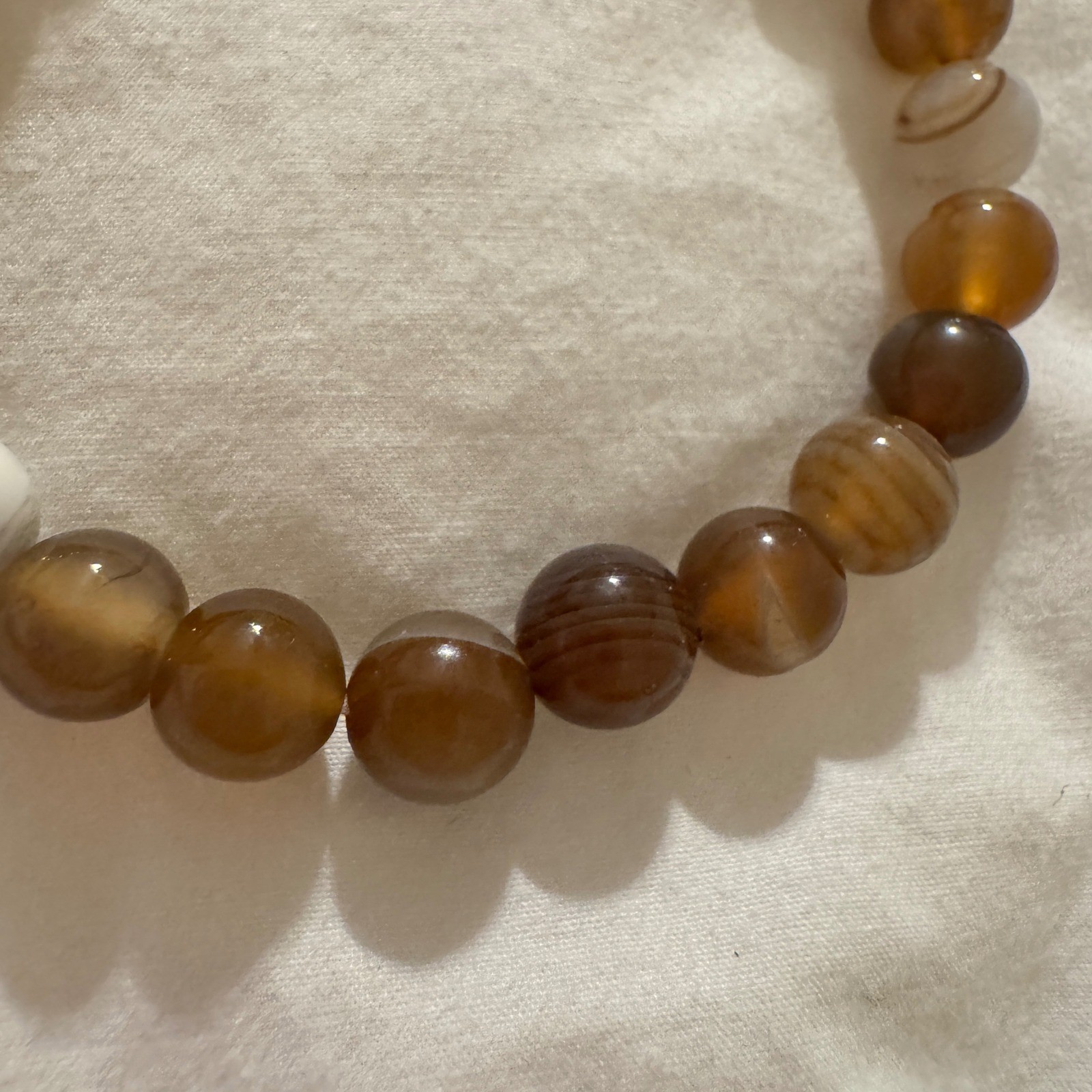Natural Brown Agate Beaded Stretch Bracelet White Howlite Lava Rock Boho Stone