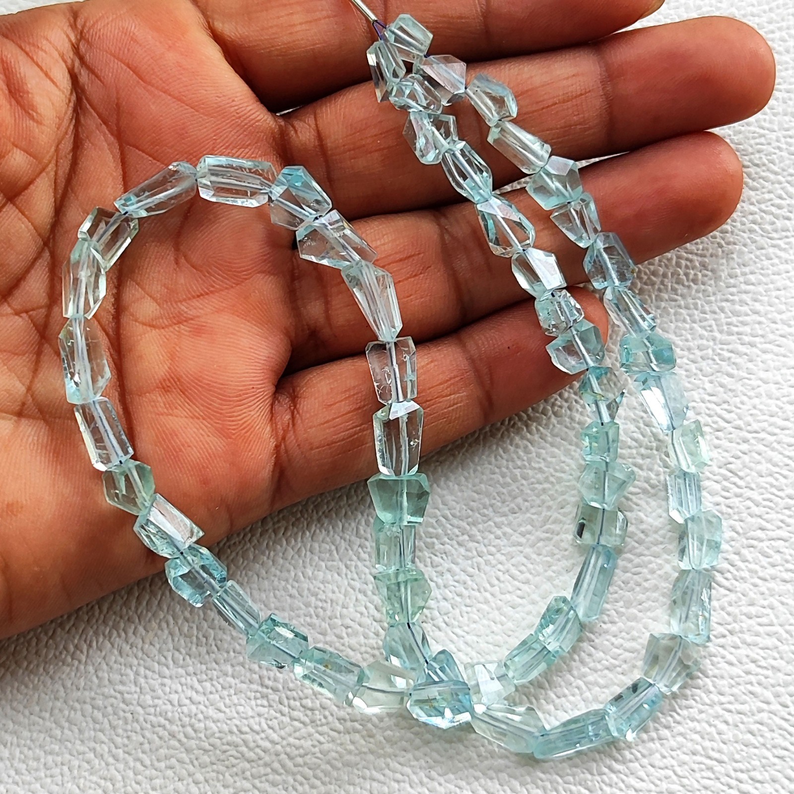 Natural Blue Aquamarine Faceted Nugget Beads 7-9mm 16″ Strand Brazil Jewelry DIY