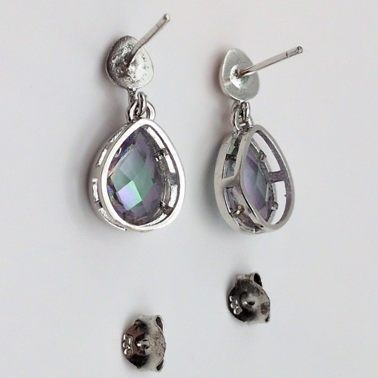 Sterling Silver 925 Faceted Mystic Crystal Teardrop Earrings 0.82in 3.04g