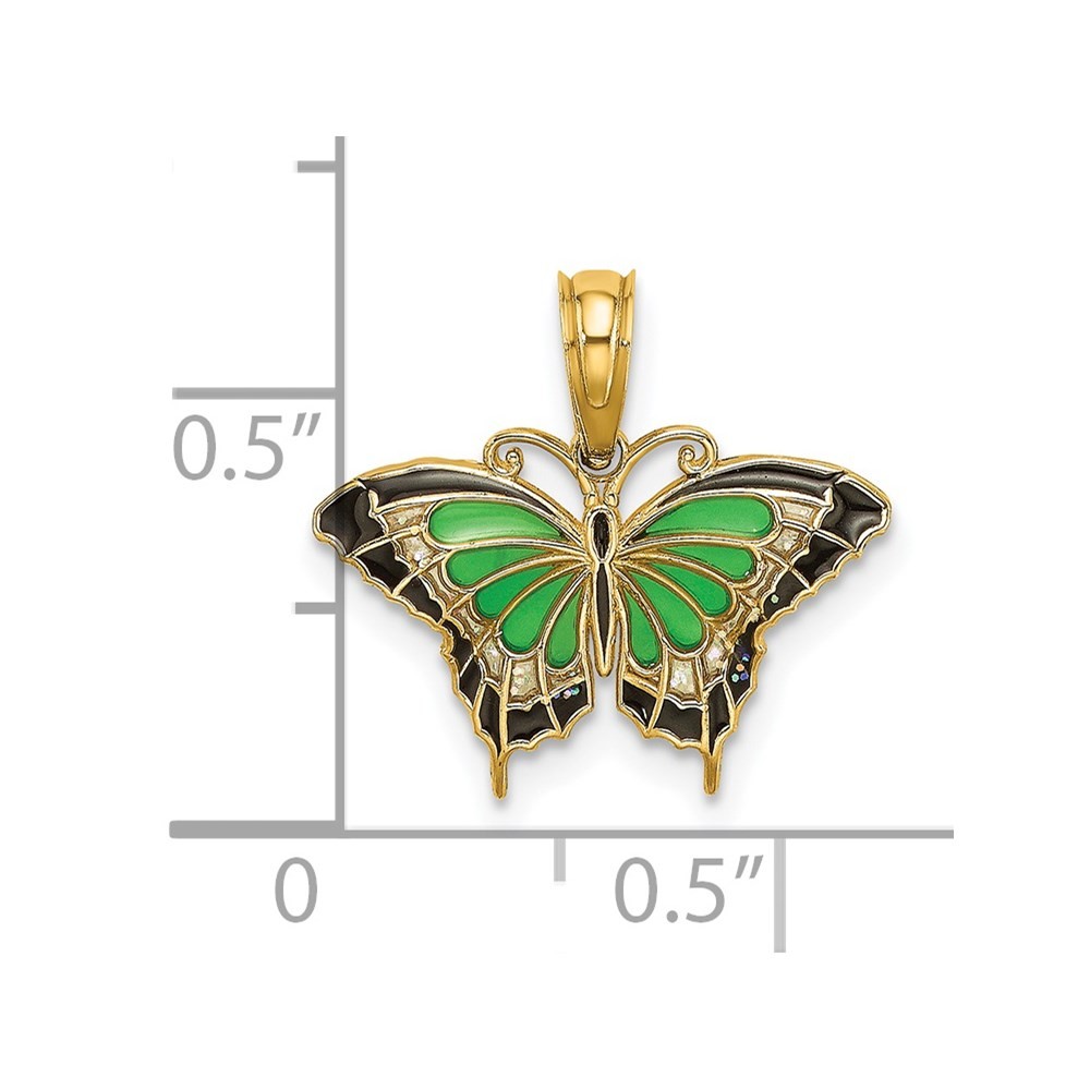 14k Yellow Gold Small Green Enameled Butterfly Charm Pendant 0.69gm L-15.1mm