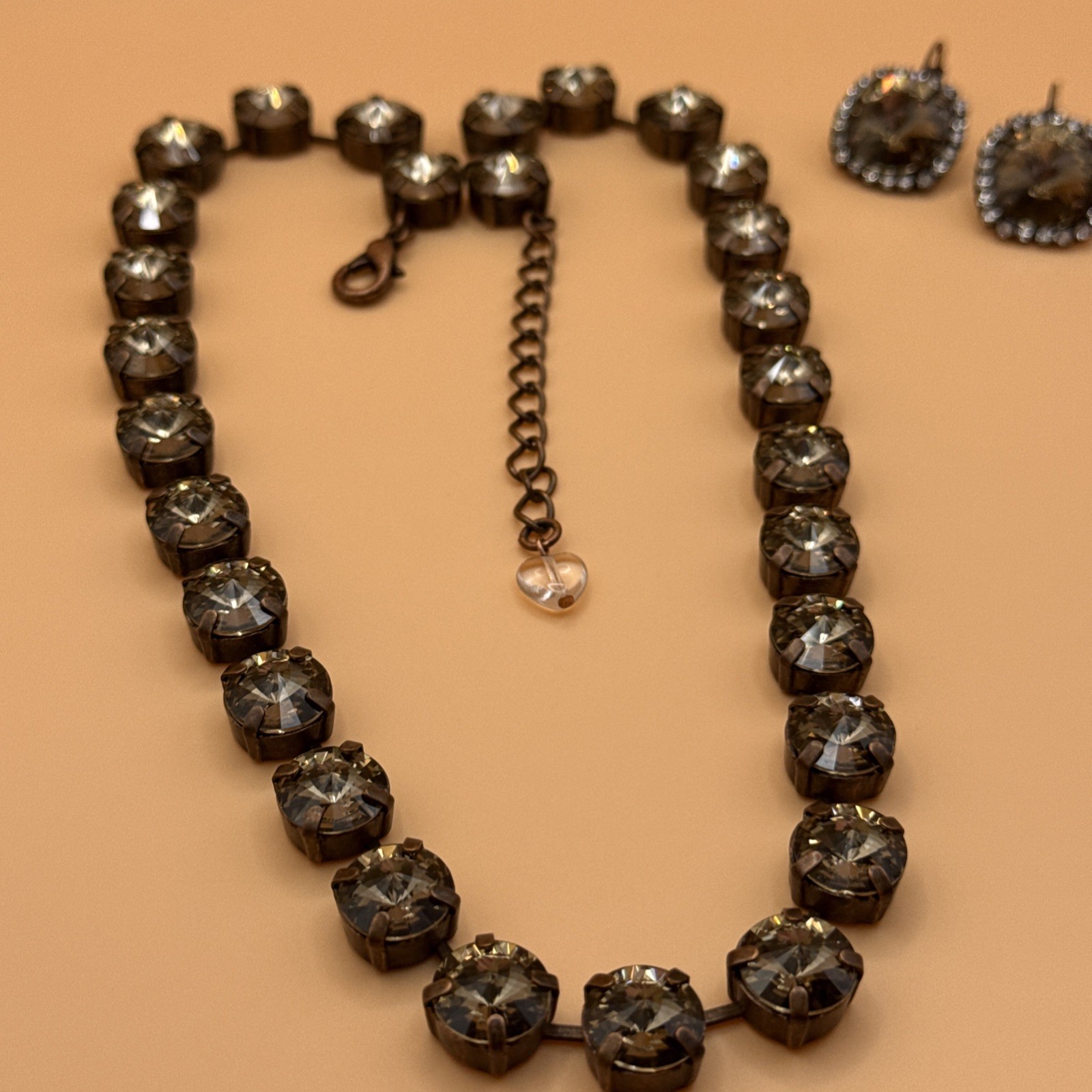 Sabika Choker Necklace Drop Earring Set Light Colorado Topaz Brown 10mm Crystal