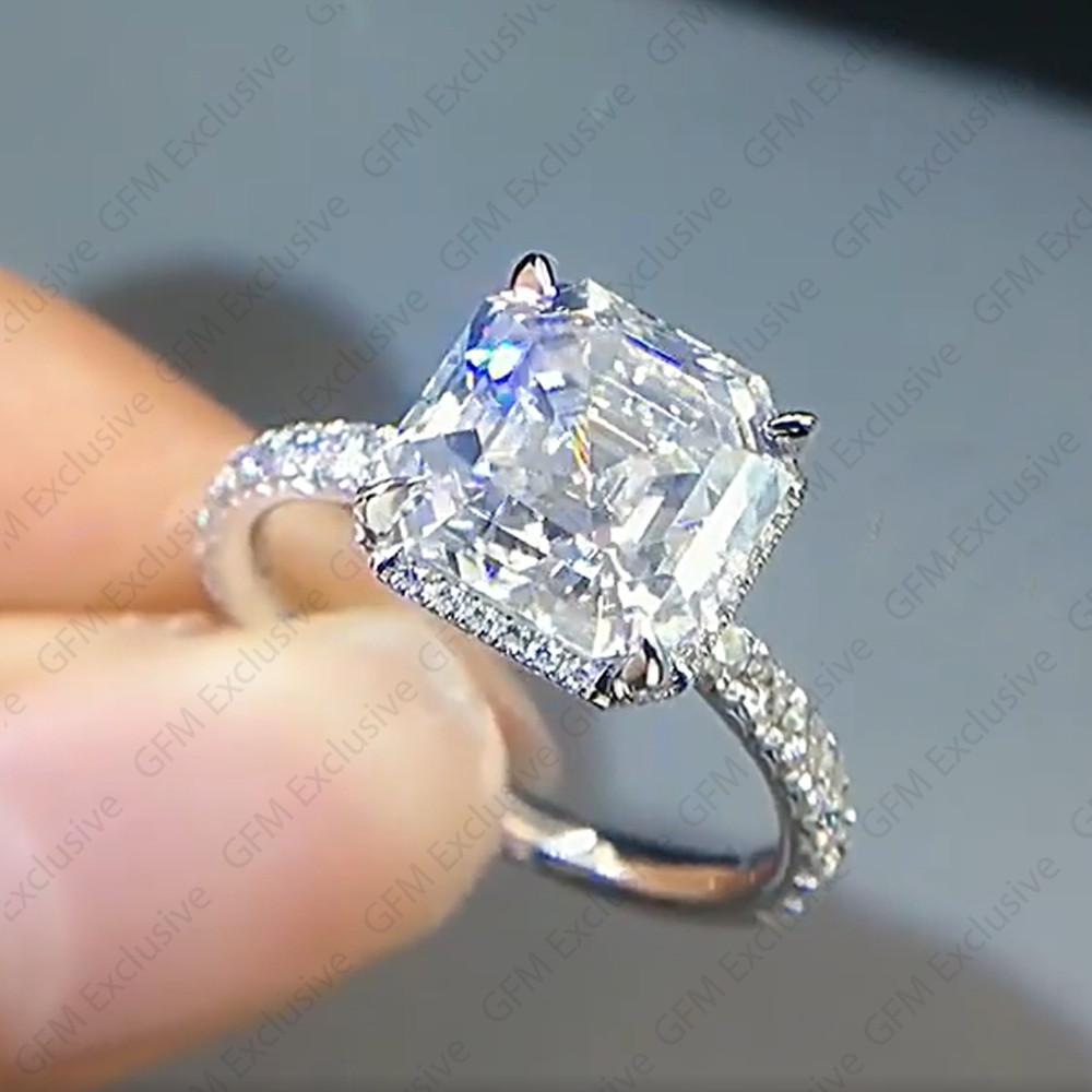 3.85 TCW Asscher Cut Moissanite Women’s Engagement Ring In 14k White Gold Plated