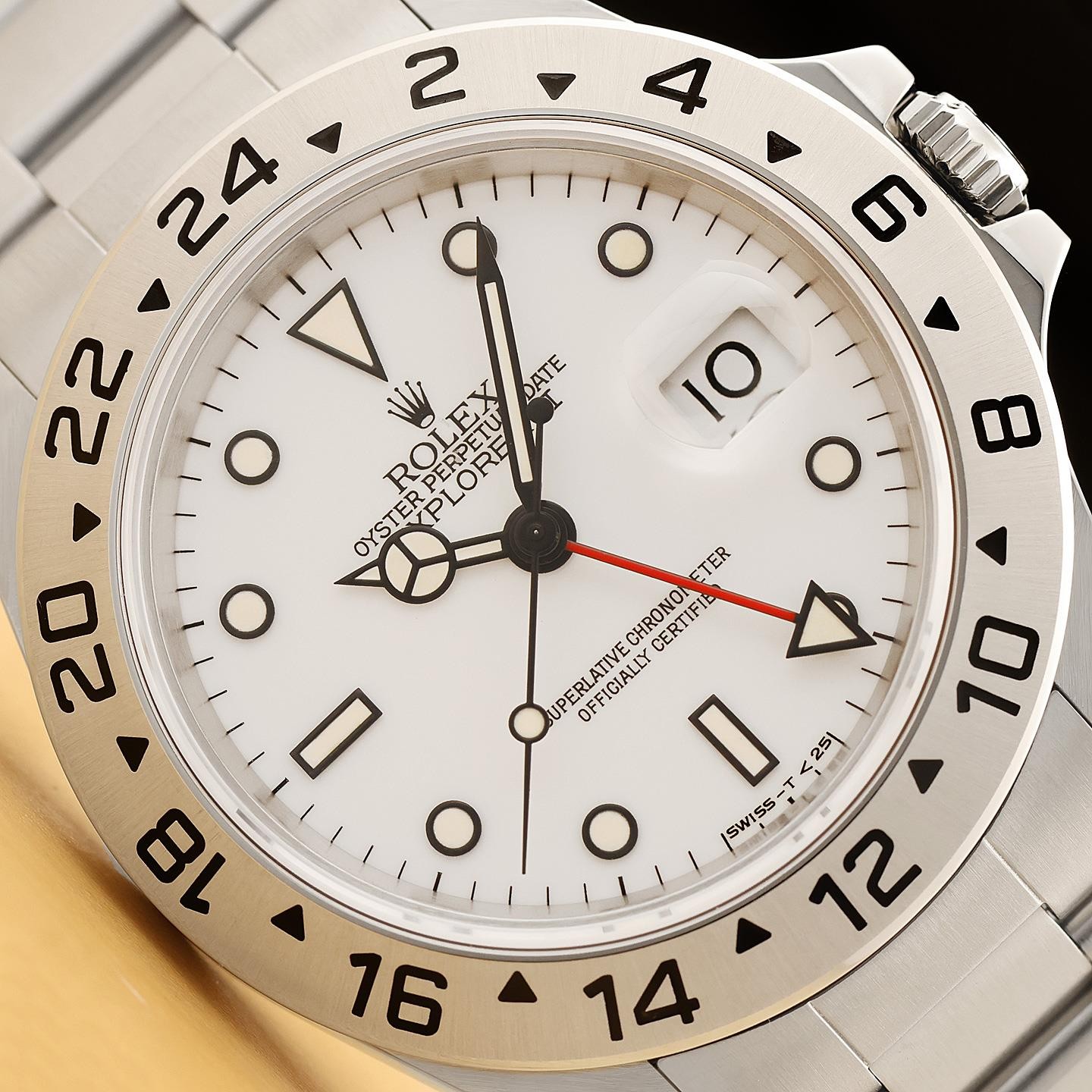 ROLEX MENS EXPLORER II 16570 40MM GMT POLAR WHITE STAINLESS STEEL WATCH