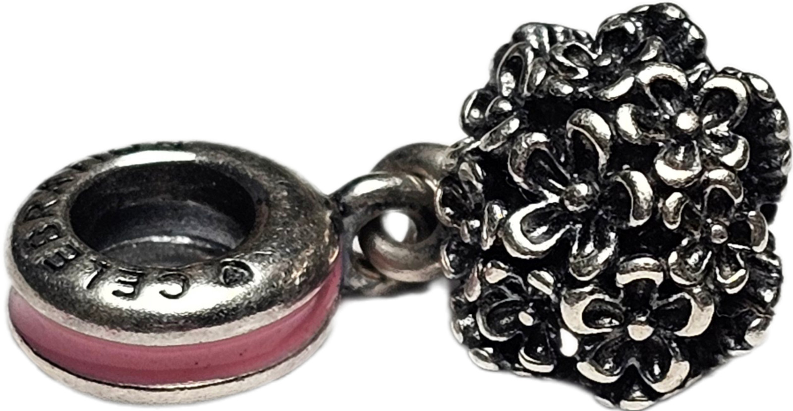 Pandora Sterling Silver Everlasting Pink Bouquet Dangle Enamel Charm #791106EN24