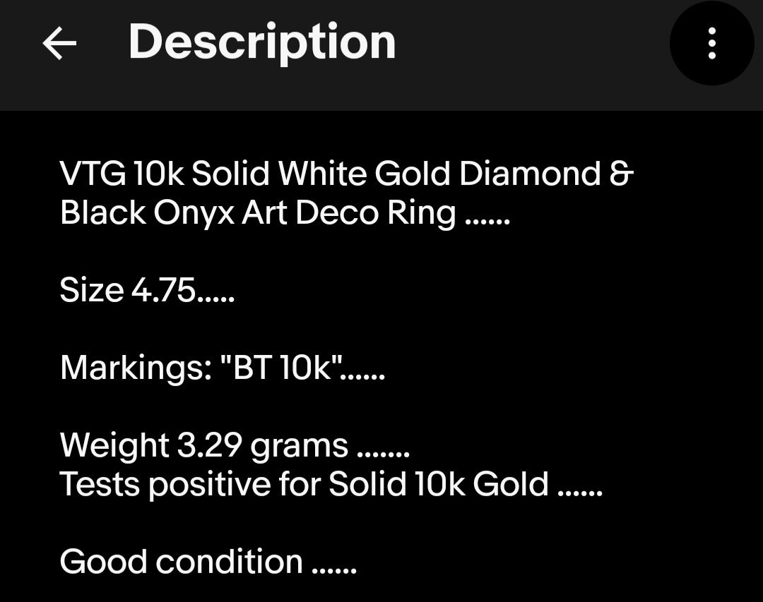 VTG 10k Solid White Gold Diamond Black Onyx Art Deco Ring 4.75sz Signed 3.29gr