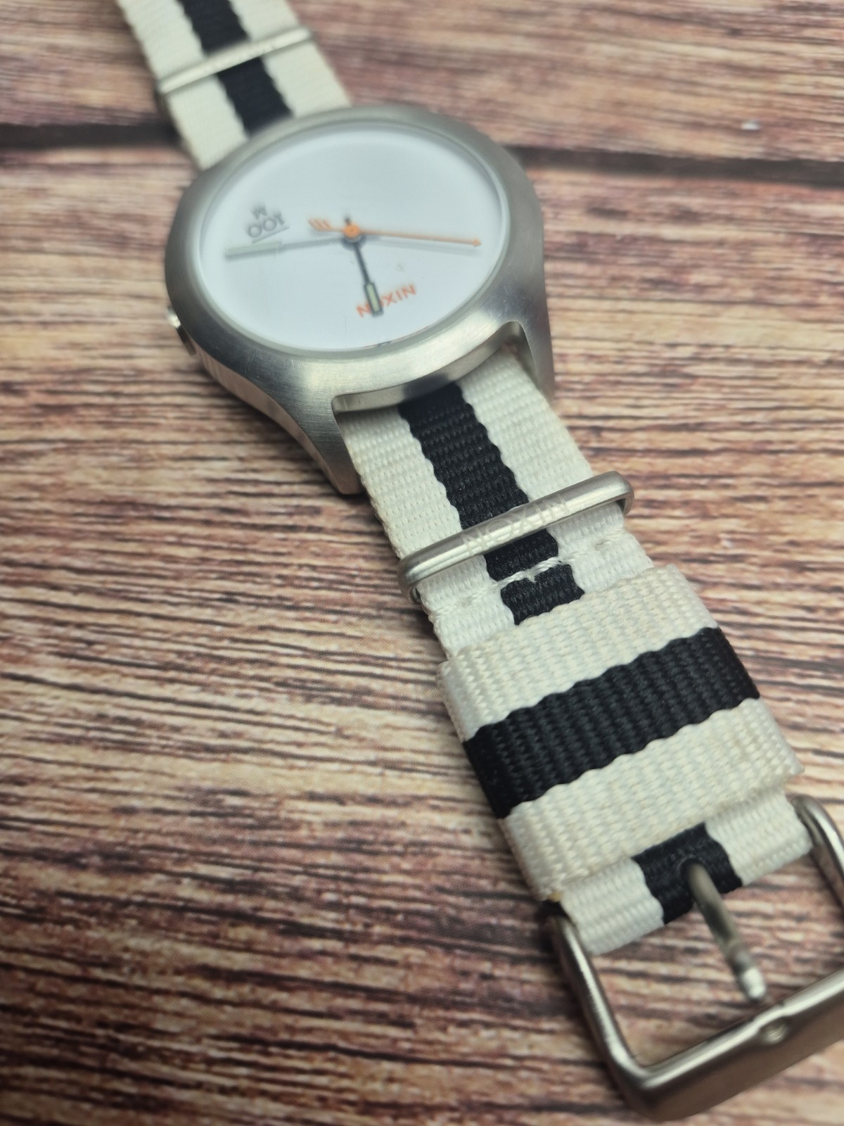 Nixon The Quad Mod Surf White Dial Men’s Watch Stainless Steel Striped NATO Band