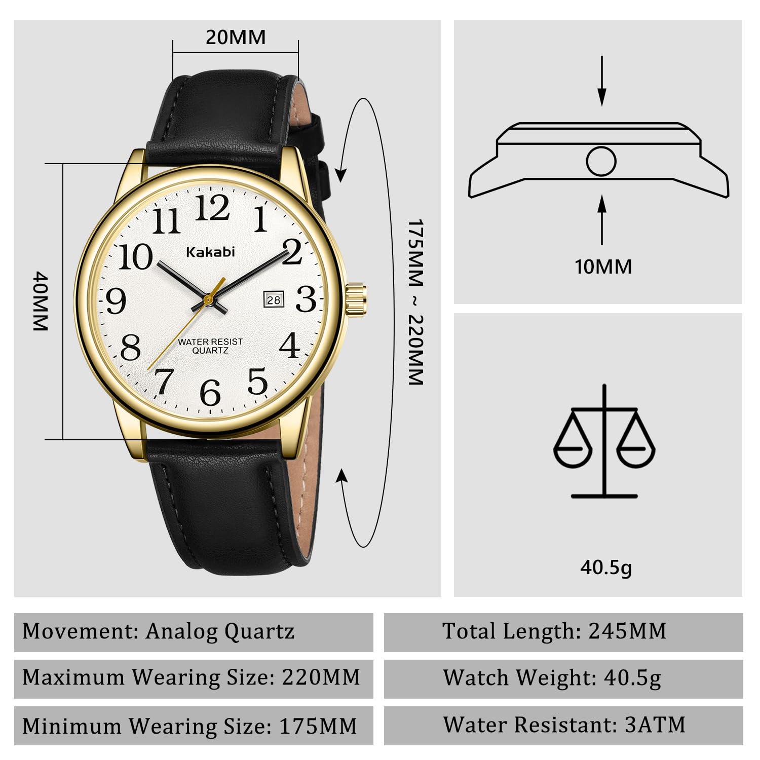 Watch for Men, Easy Reader Unisex Analog Quartz Waterproof Wristwatch with Date