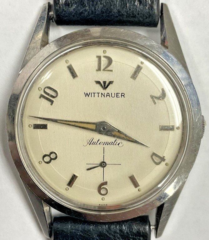 MENS VINTAGE WITTNAUER AUTOMATIC STAINLESS STEEL 34mm 17J WATCH WHITE DIAL