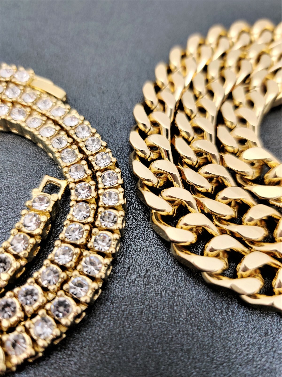 3PC, Tennis Chain & Cuban Link Necklace & Jesus Anchor Pendant Plated CZ Jewelry