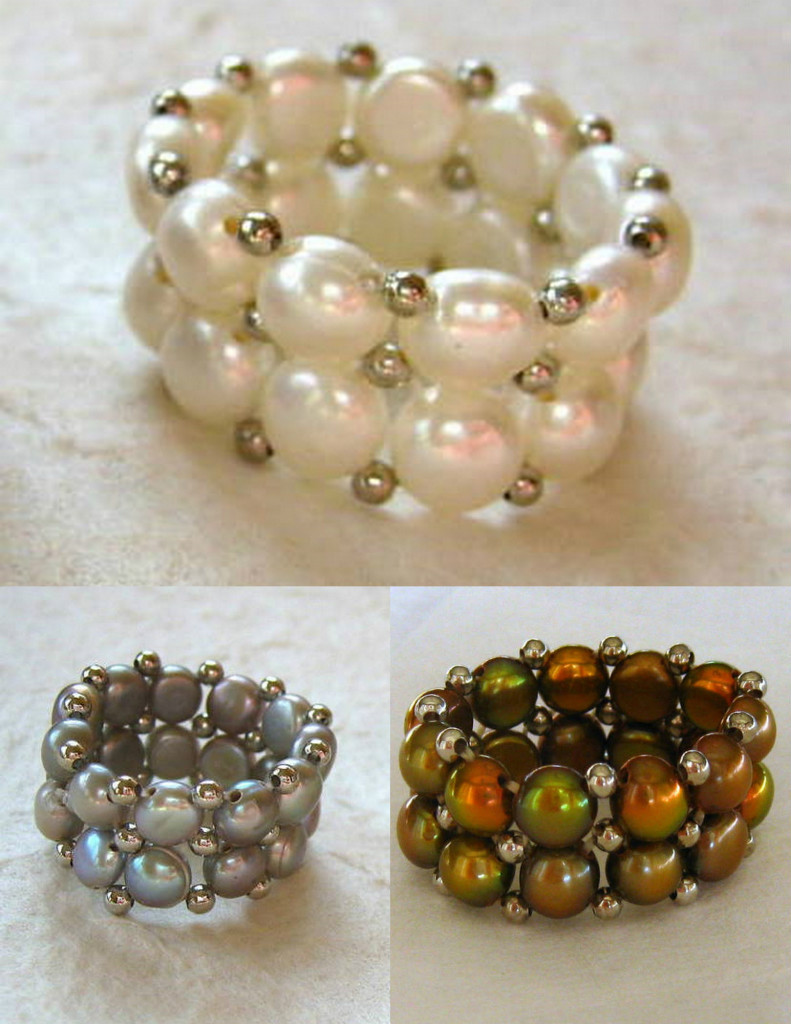 White, Brown, Black or Gray Two-strand Freshwater Pearl Stretch Ring