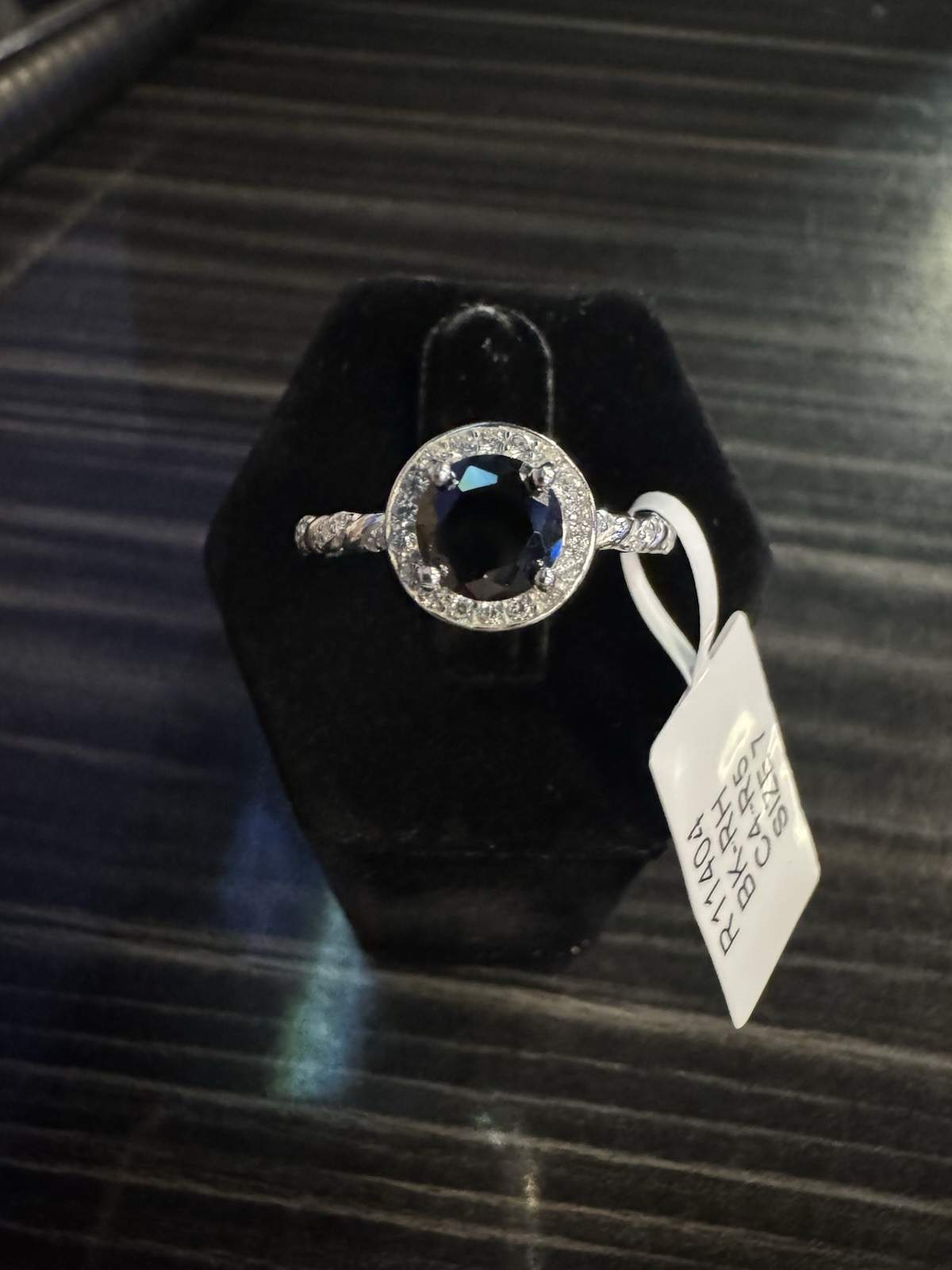 Starling Silver 925 Round Black CZ Halo Engagement Ring Size 7