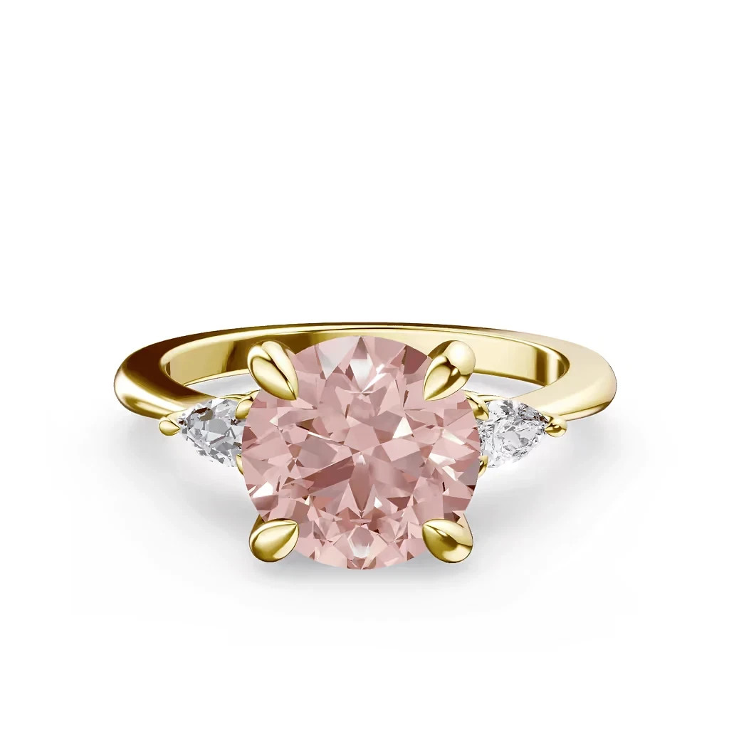 Round Cut 3.70 Ct IGI Lab Created Diamond Ring 14k Yellow Gold Fancy Vivid Pink