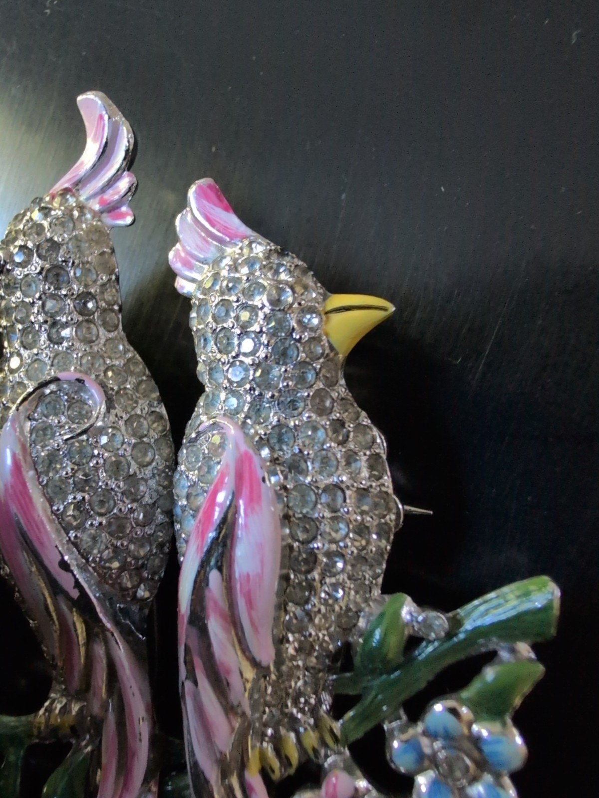 Vintage Signed Coro Duette Love Birds Fur Brooch/pin Rhinstones with Flowers