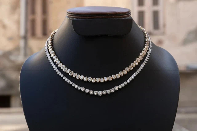 35Ctw Pear Cut Lab Created Diamond Bezel Tennis Necklace 14K Yellow Gold Plated