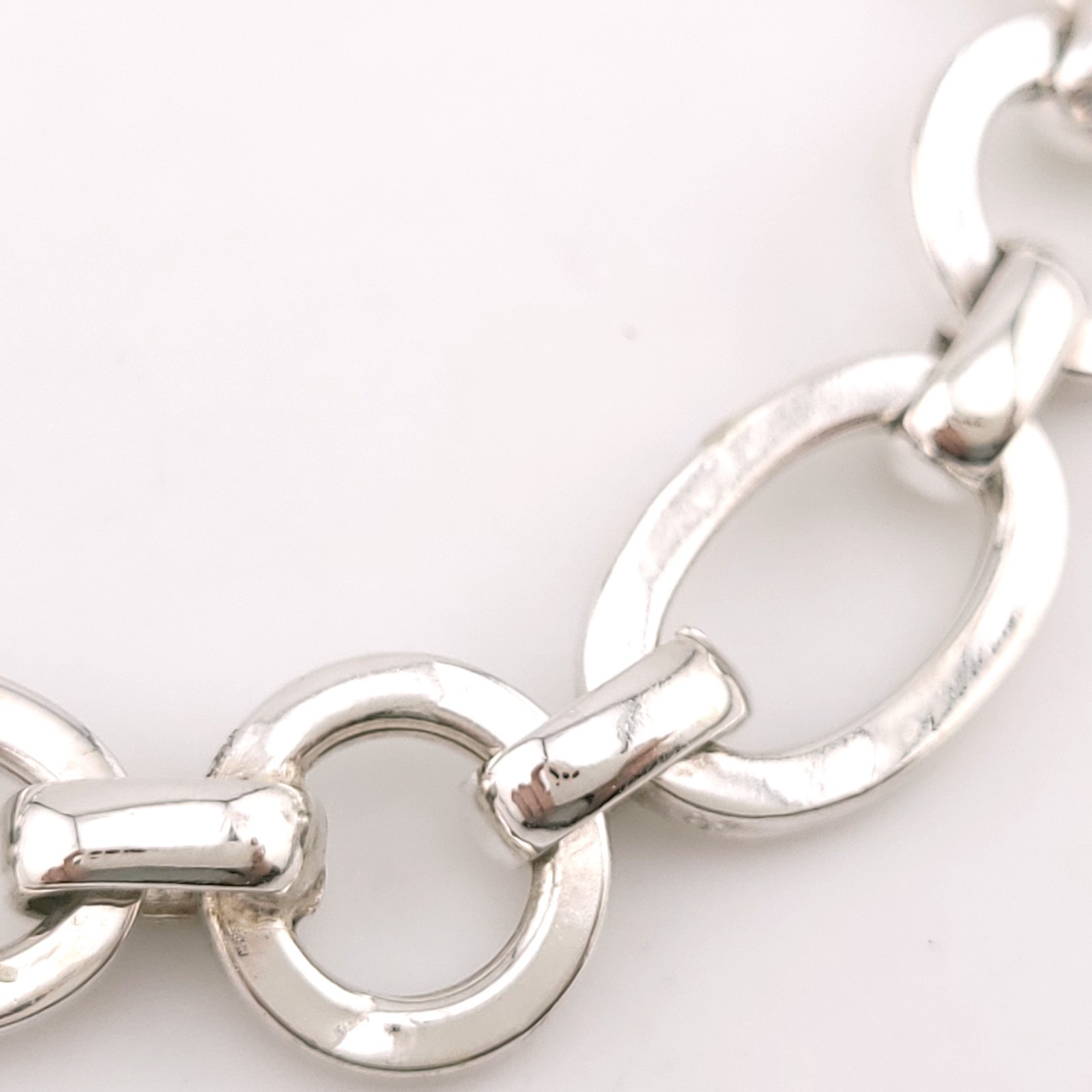 Signed “M” Sterling Silver Round & Oval Disk Circle 8″ In Chain Link Bracelet