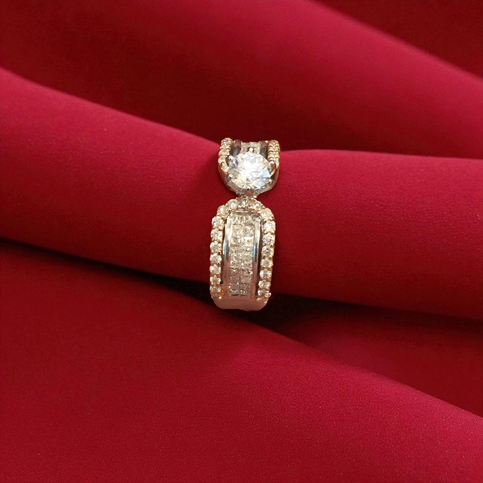 GIA Certified 1.45 TCW F/VS1 Round Princess Cut Diamonds Solitaire Ring 14K Gold