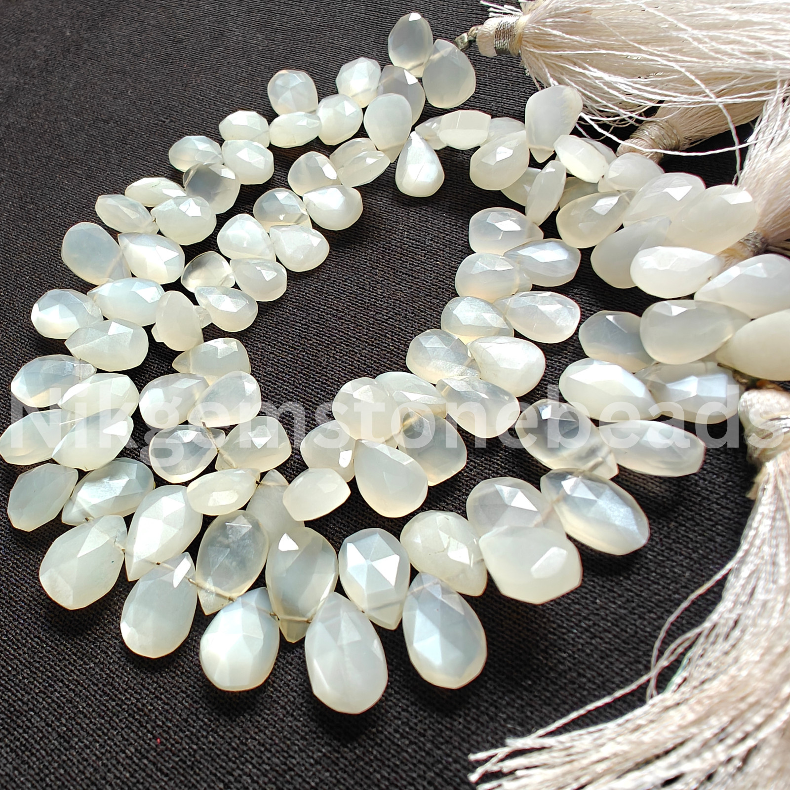 Natural White Moonstone Beads, Briolette Faceted Pear Cut Stone, 9.50-10.75 MM.