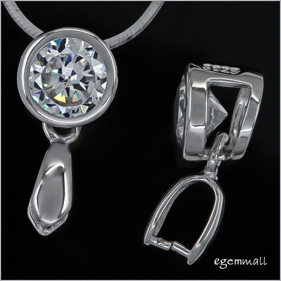 1PC Sterling Silver CZ Pendant Connector Clasp with Pinch Bail #97292