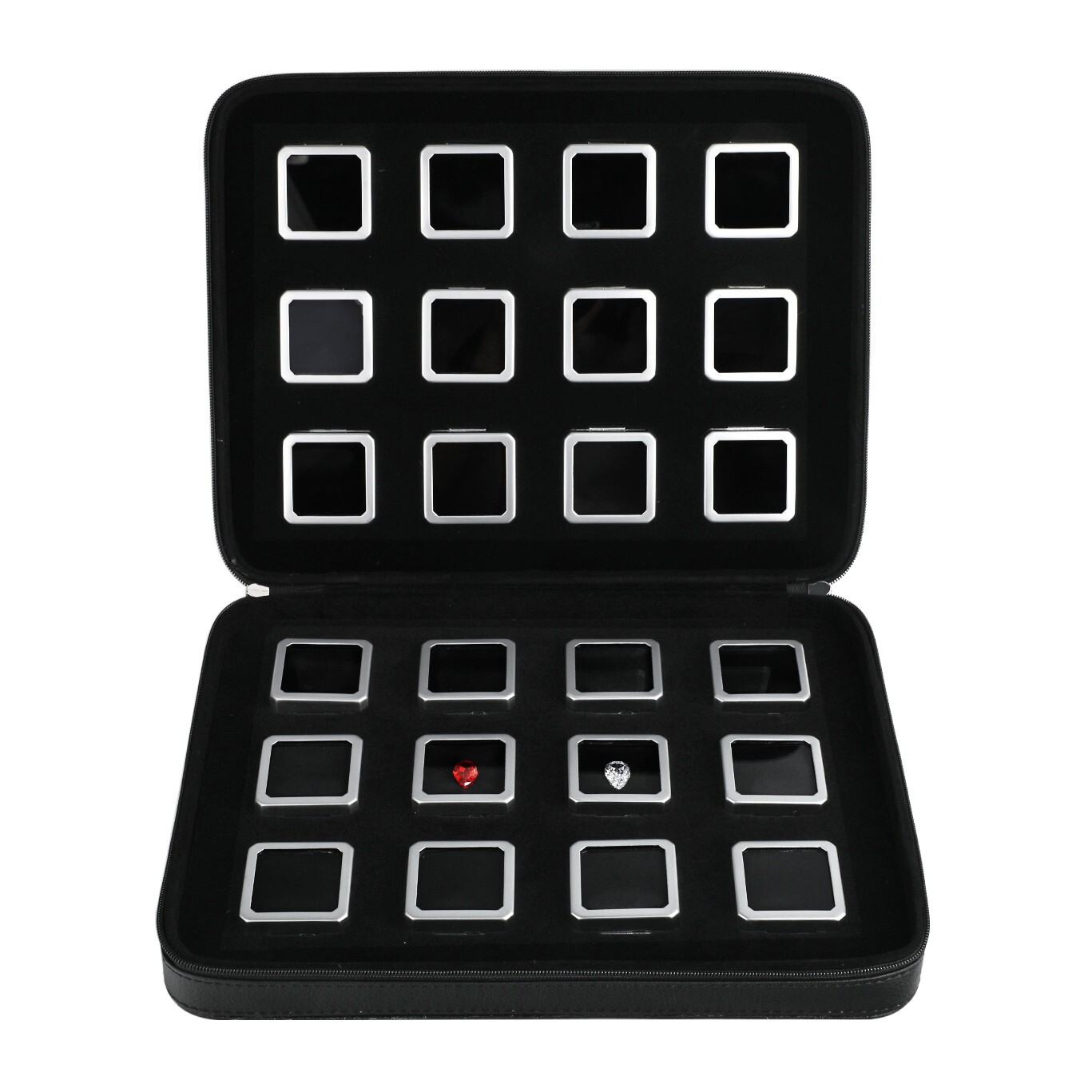 GemTrue Superior Small Diamond Boxes in a Leather Zip Case Gemstone Storage Case
