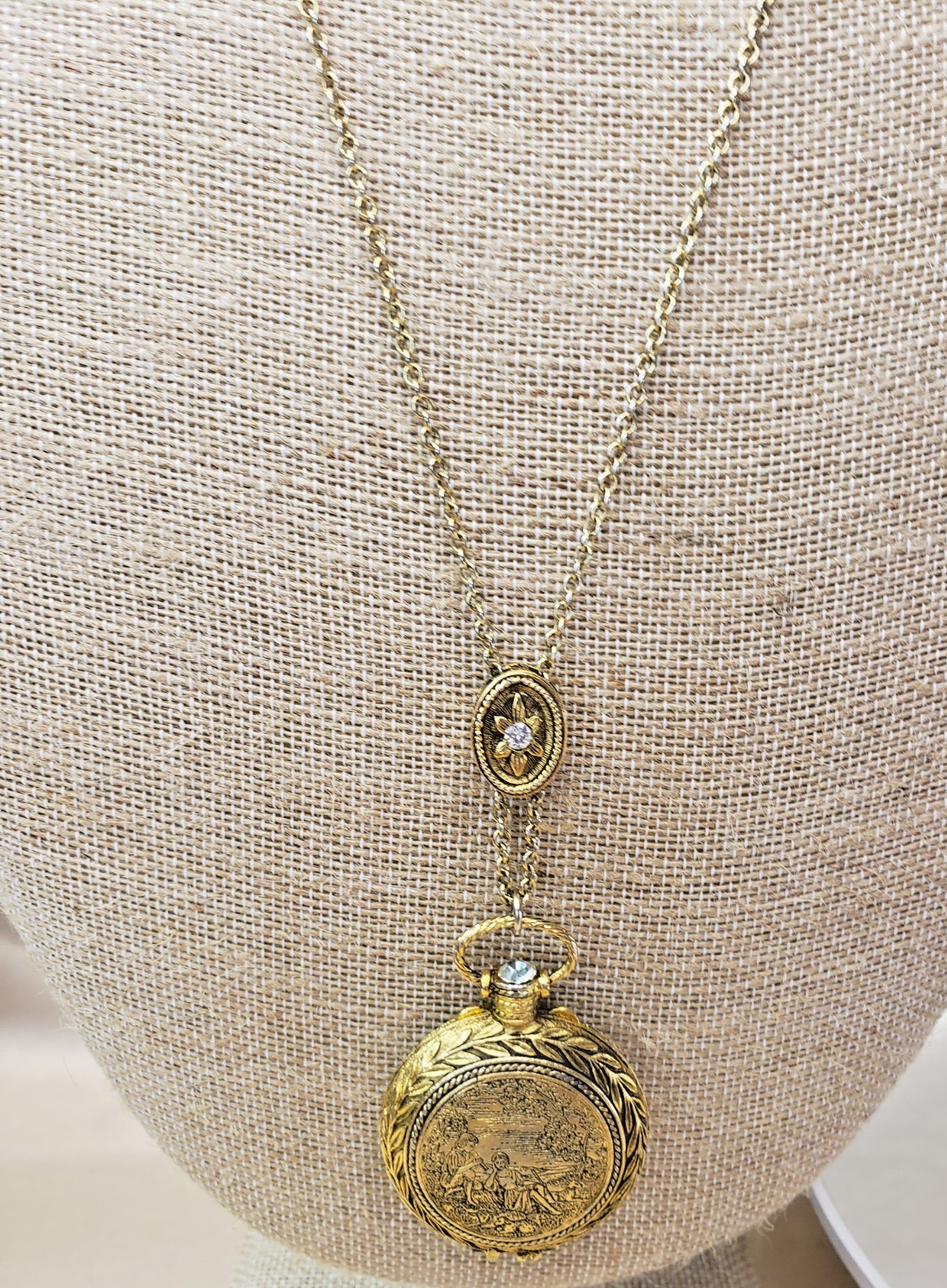 Max Factor Precious Time Gold Tone Solid Perfume Locket Pendant Necklace