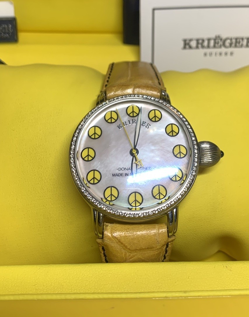 Krieger Pliner Peace Gigantium Watch Diamond Bezel Steel MOP Dial 33/500