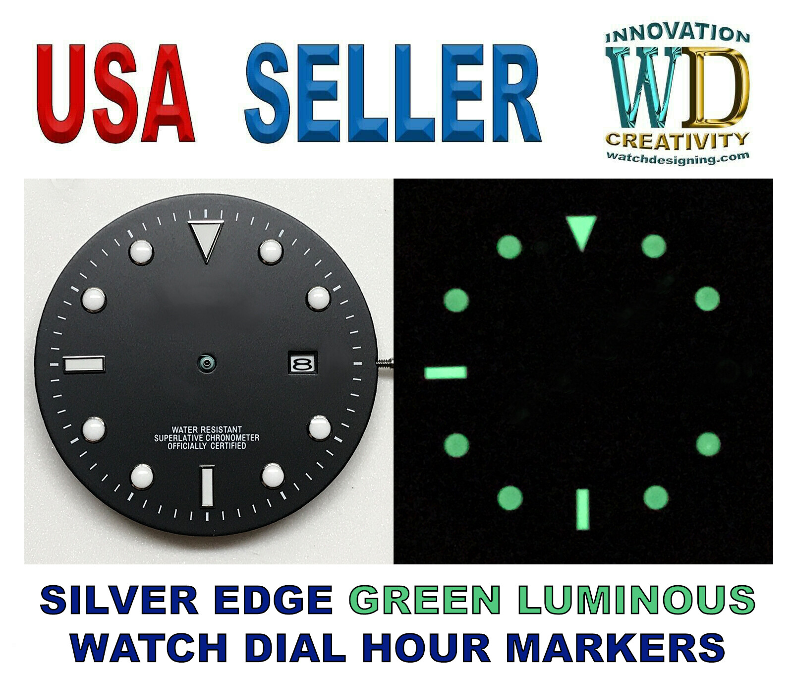 Watch Dial Hour Markers GREEN Luminous Parts Bars Rolex Silver GOLD GMT dial Sub