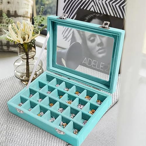 Jewelry Box 24 Grid Velvet Earrings Holder Tray Detachable Earring Case
