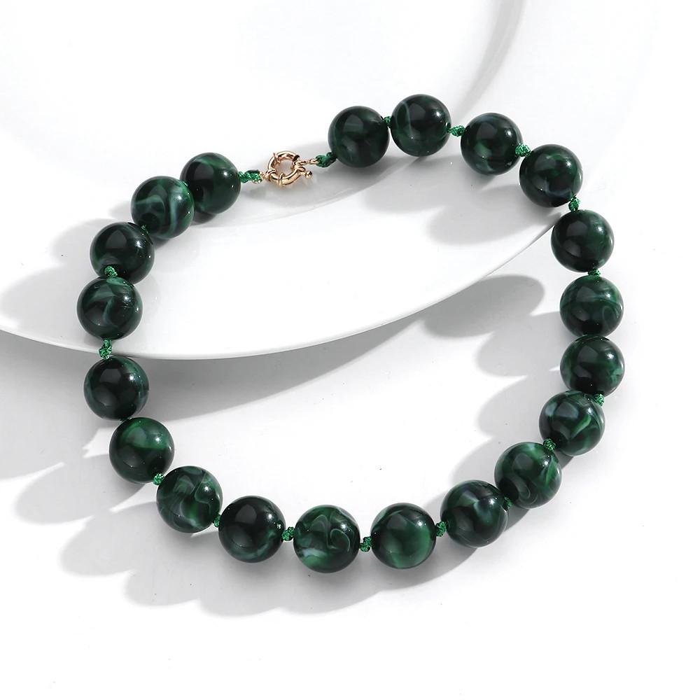 Handmade Resin Bead Choker Necklace Vintage Round Rope Chain Jewelry Women