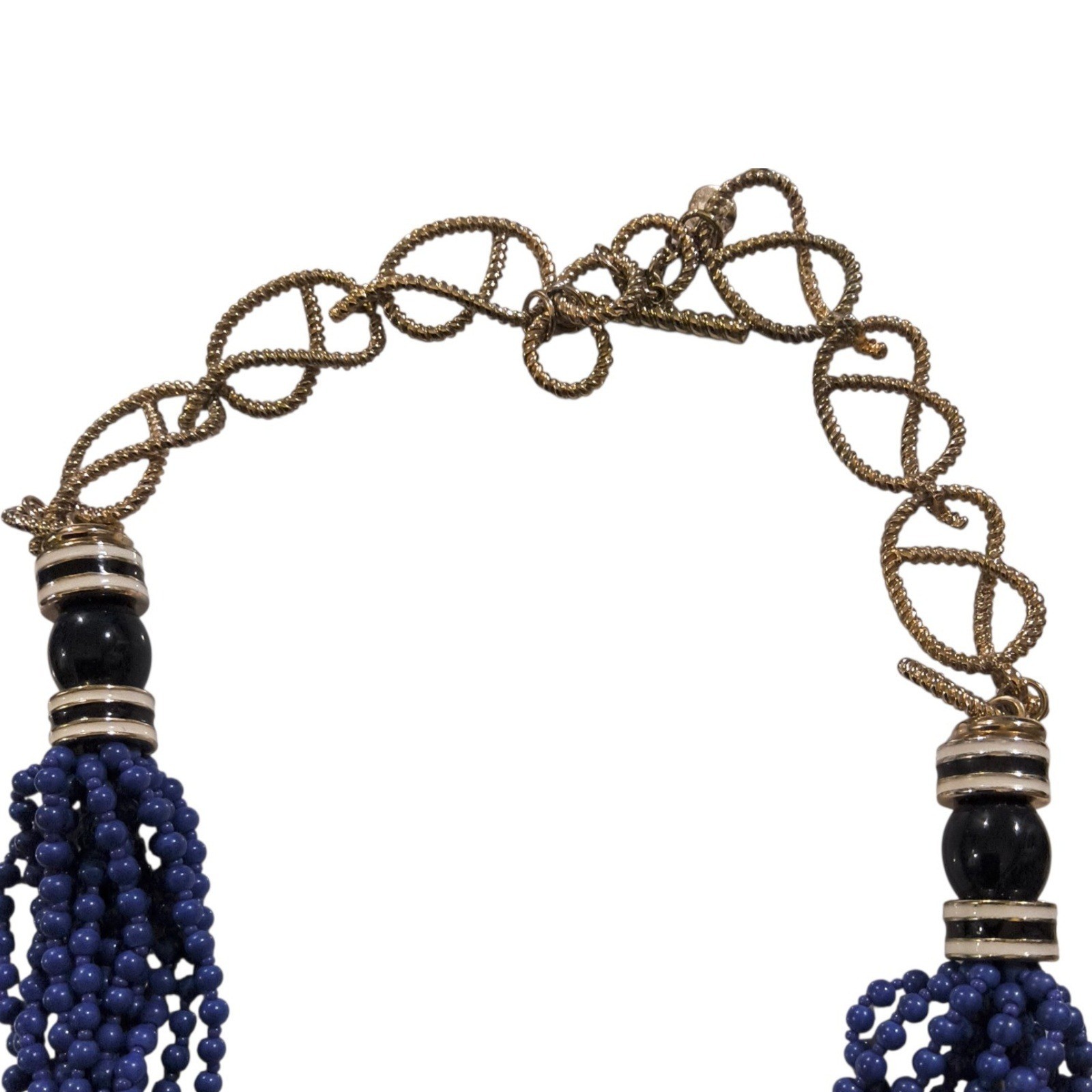 Blue Glass Multi Strand Statement Necklace Boho Bib Draped Adjustable Nautical