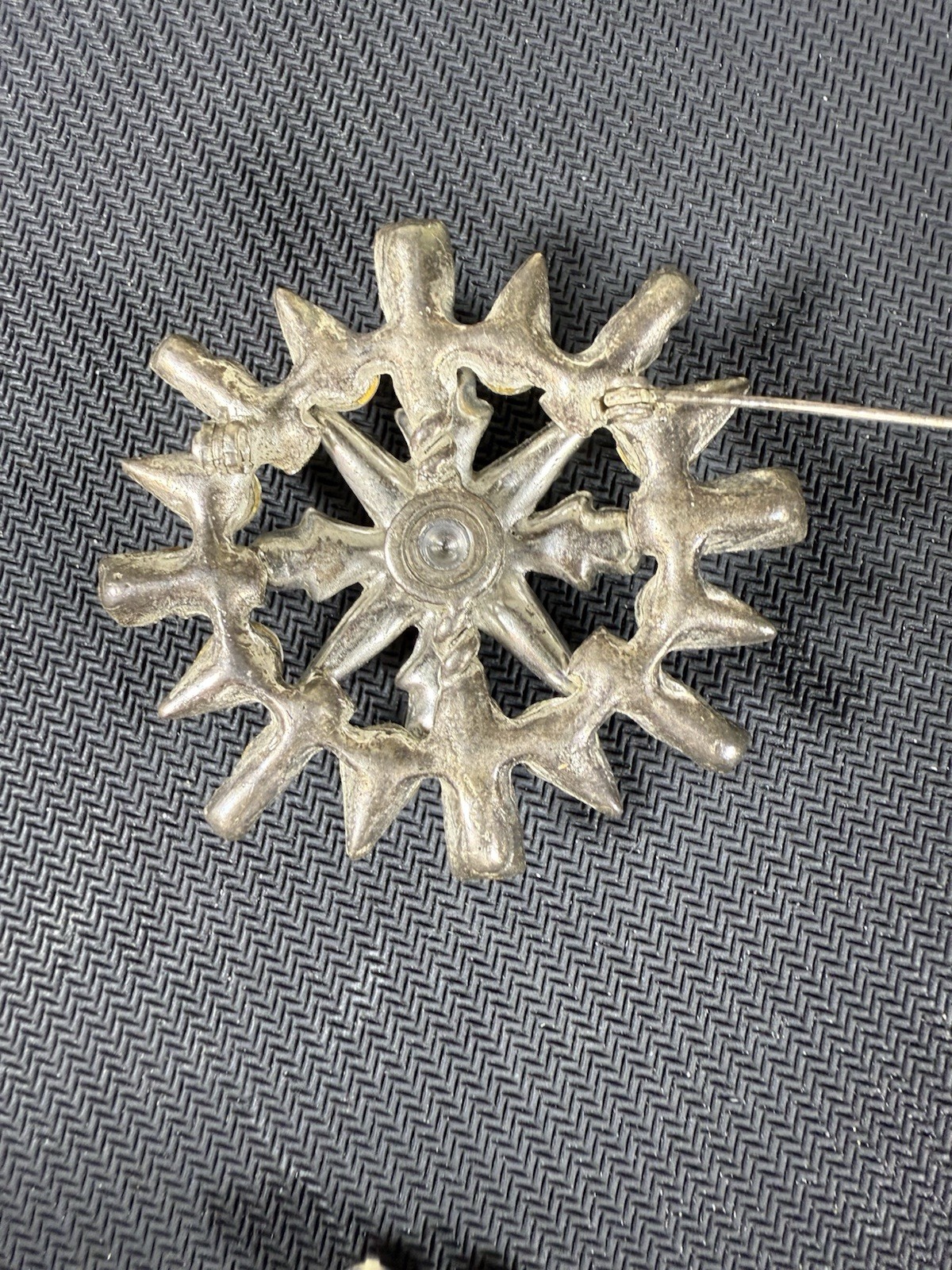Vintage 50-60s Snowflake Atomic Starburst Brooch & Clip Earrings Set Rhinestones