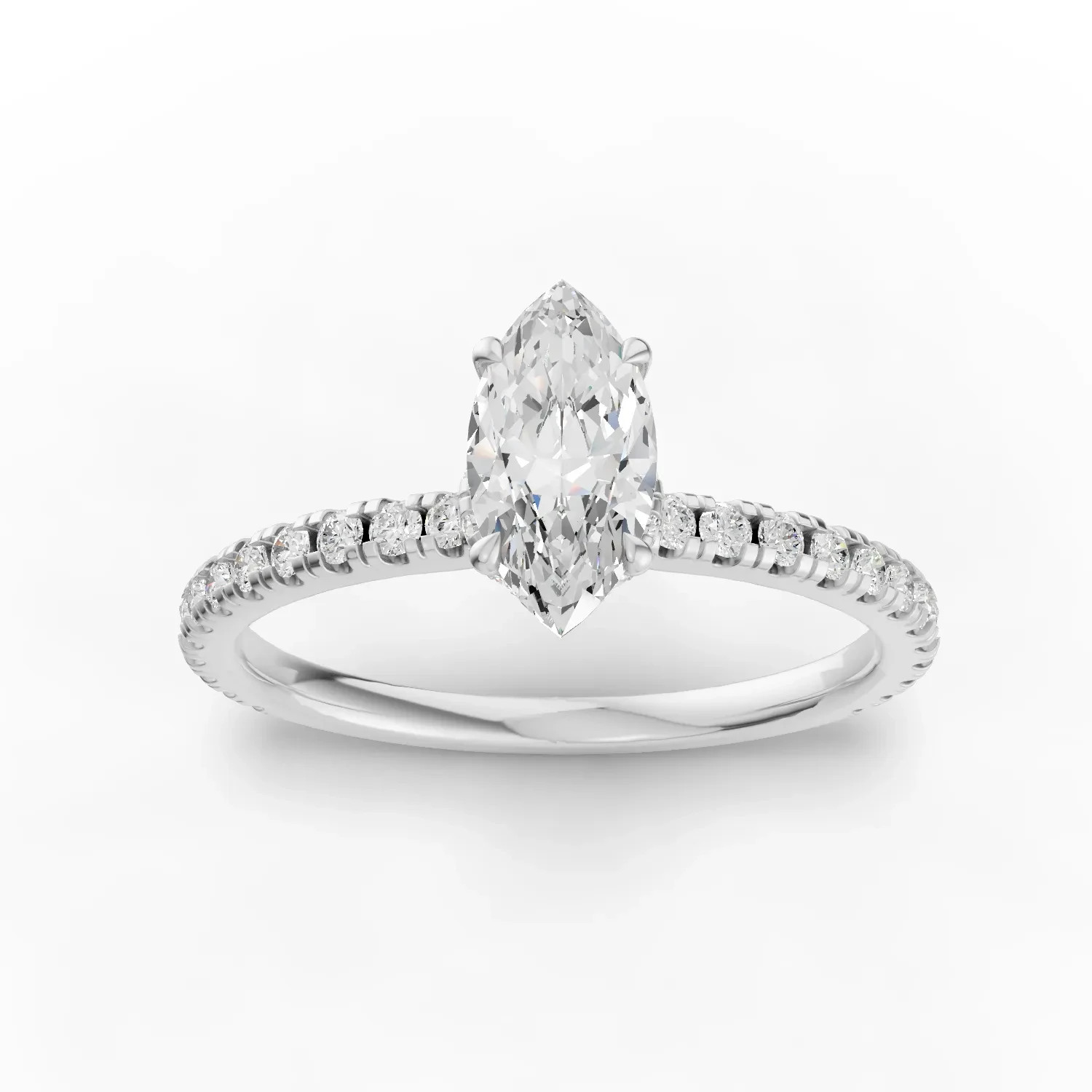 0.72 Ct Marquise Solitaire Lab Grown Diamond 18K White Gold Hidden Halo Ring