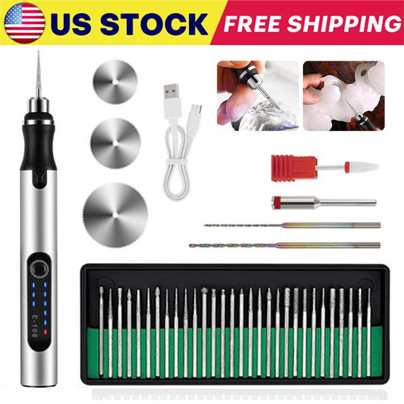 Cordless Electric Mini Drill Grinder Engraving Pen Variable Speed Rotary Tool US