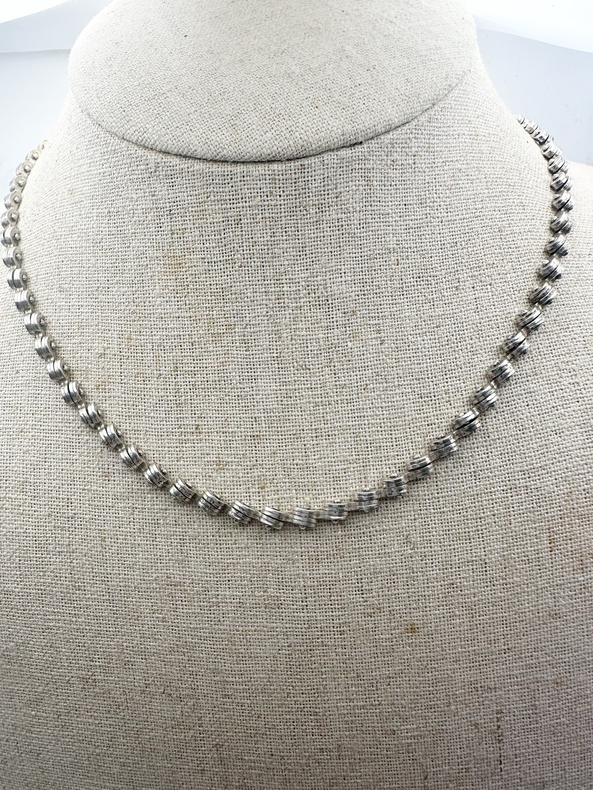 Sterling Silver Modernist Link Chain Necklace Unique 15.75”