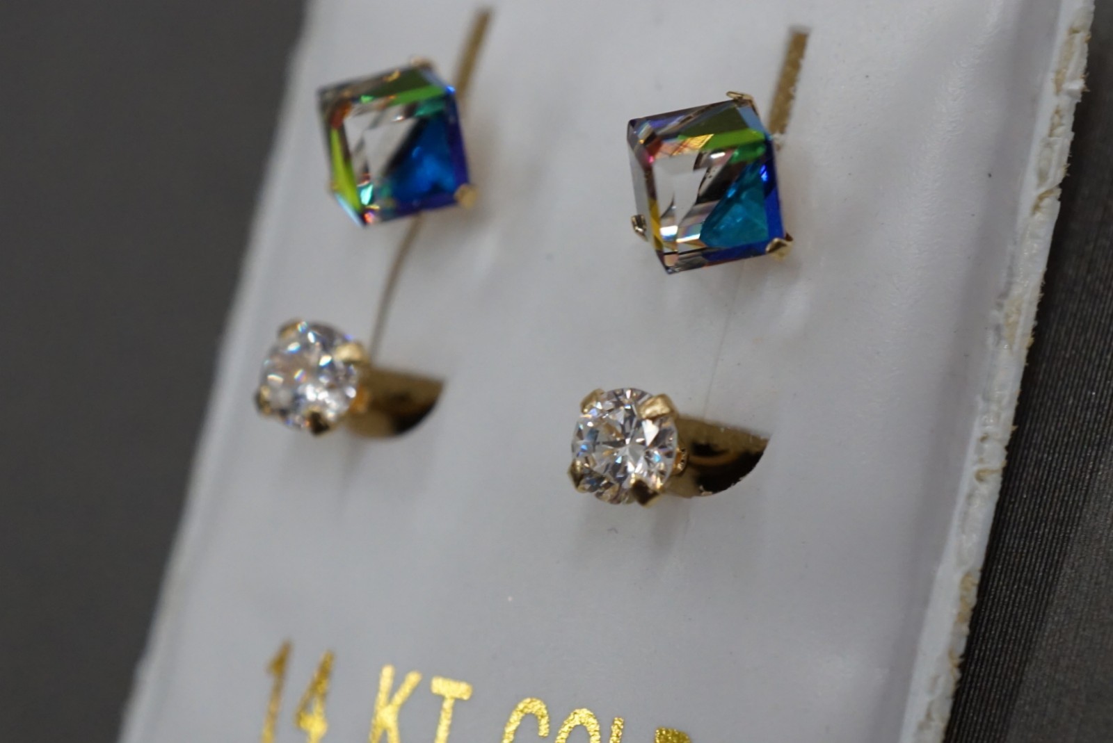 14K Solid Yellow Gold 5.5mm Mystic Stones With 3.5mm Cz Telephone Earrings!!