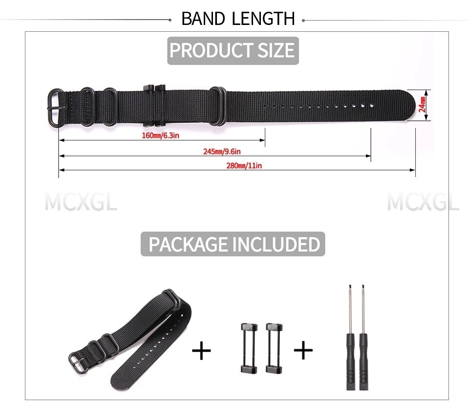 High Quality Thick Nylon Canvas Watch Strap Band Military Diver 24mm